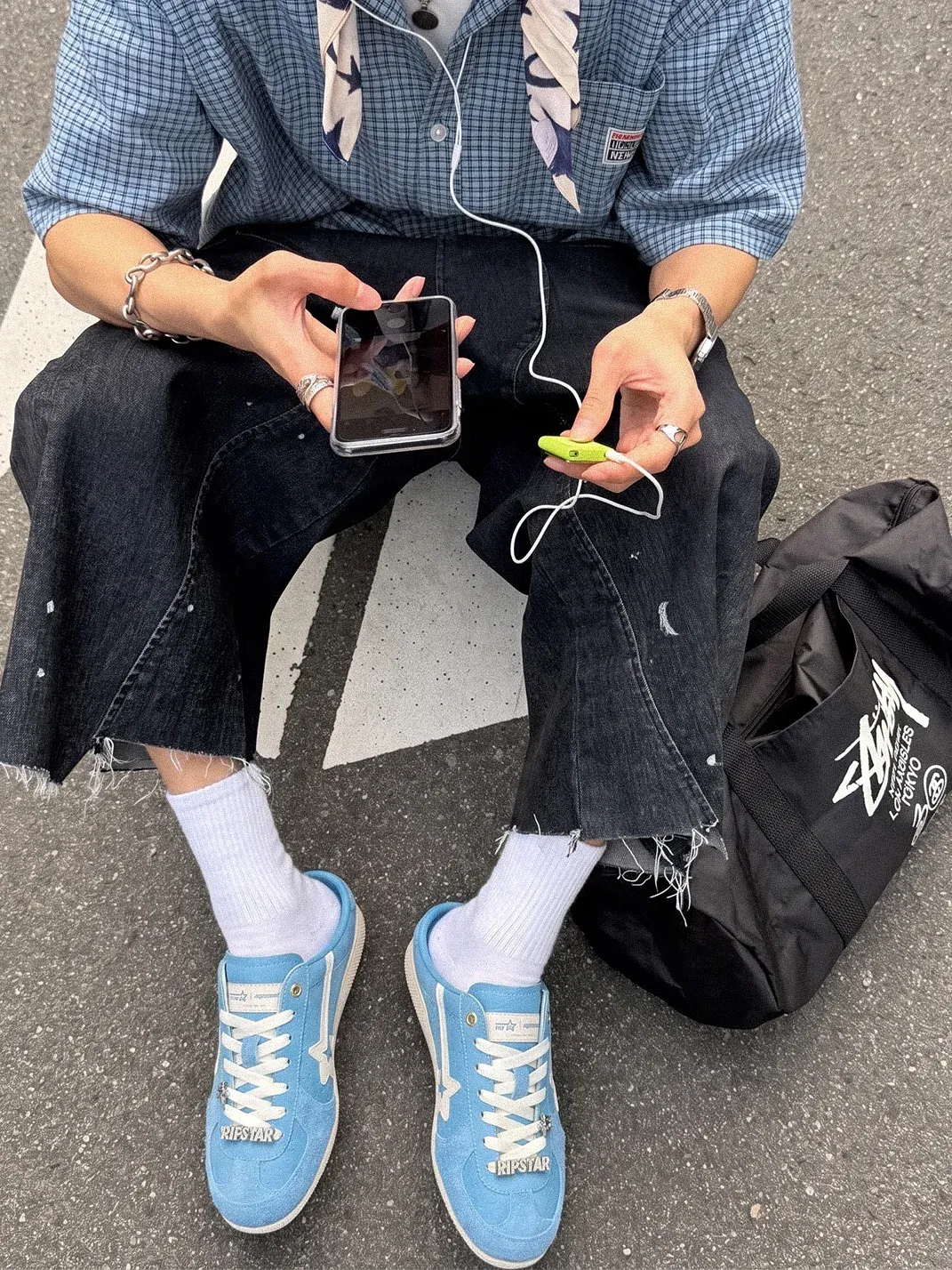RIPSTAR | Sky Blue Retro Sport Mules