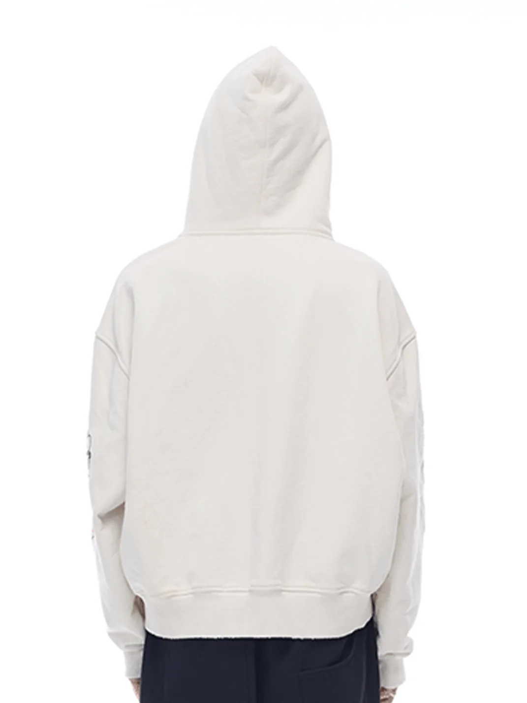 WHISTLEHUNTER | Distressed Embroidered V-Neck Hooded Cropped Sweatshirt