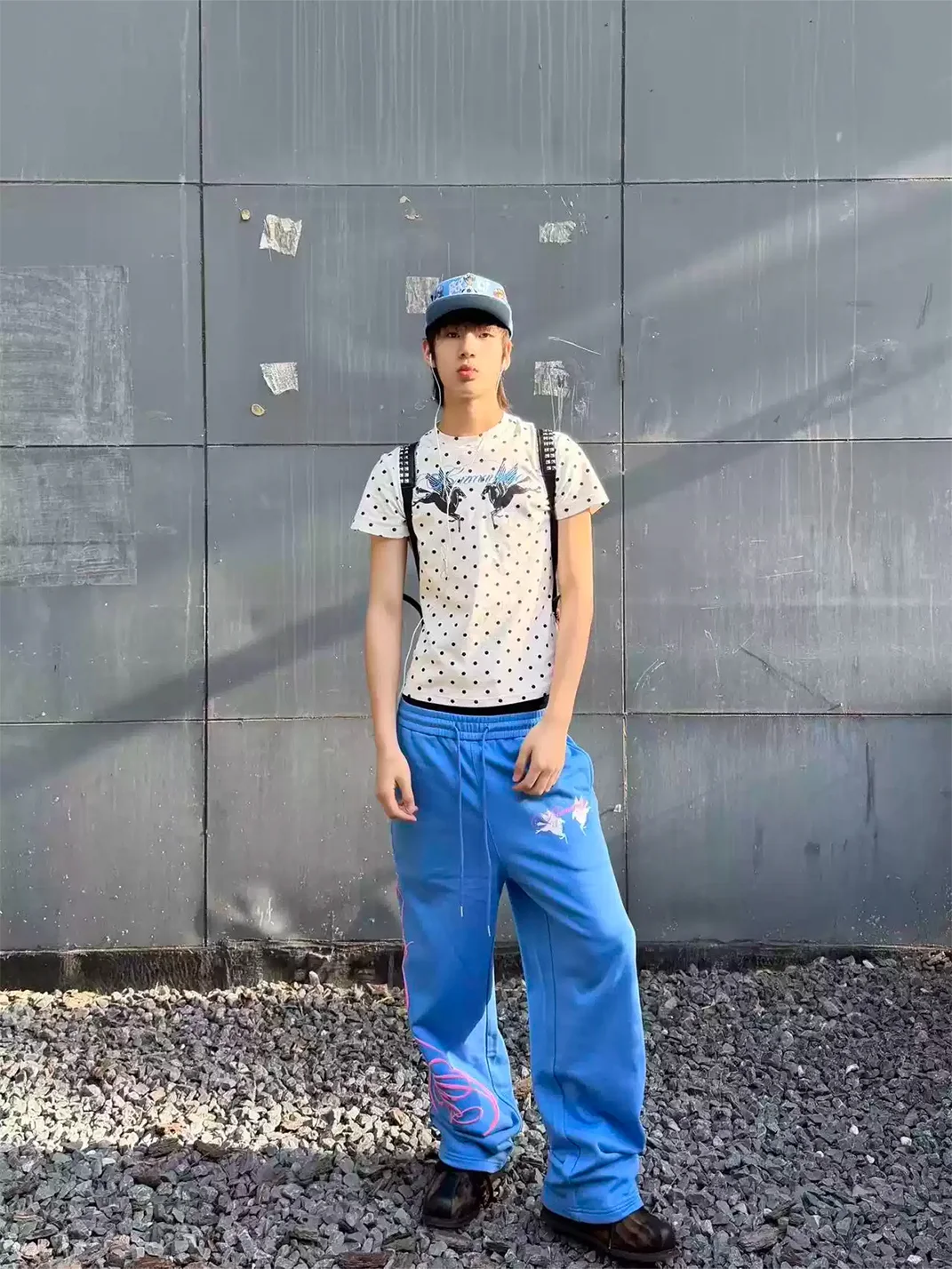 KARMANISTIC | Loose Wide Leg Graphic Drawstring Sweatpants