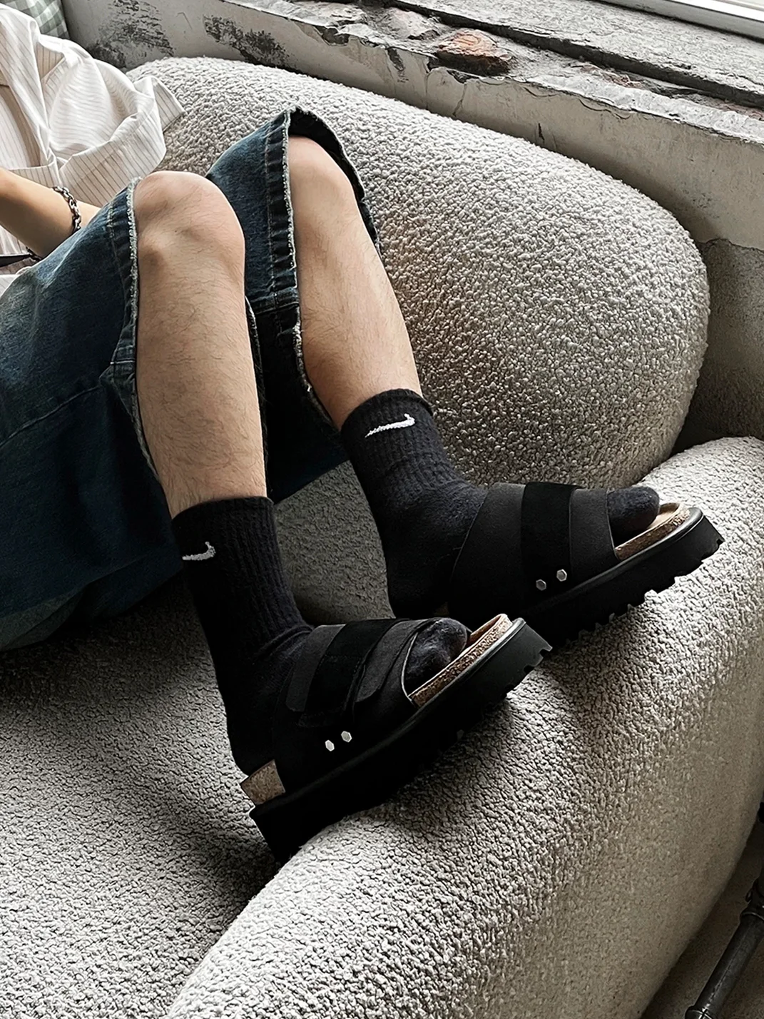 HANQIAORIJI | Studded Platform Leather Slides