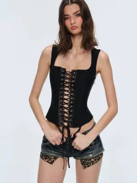 BUM STUDIO | Lace-Up Boned Corset Tank Top