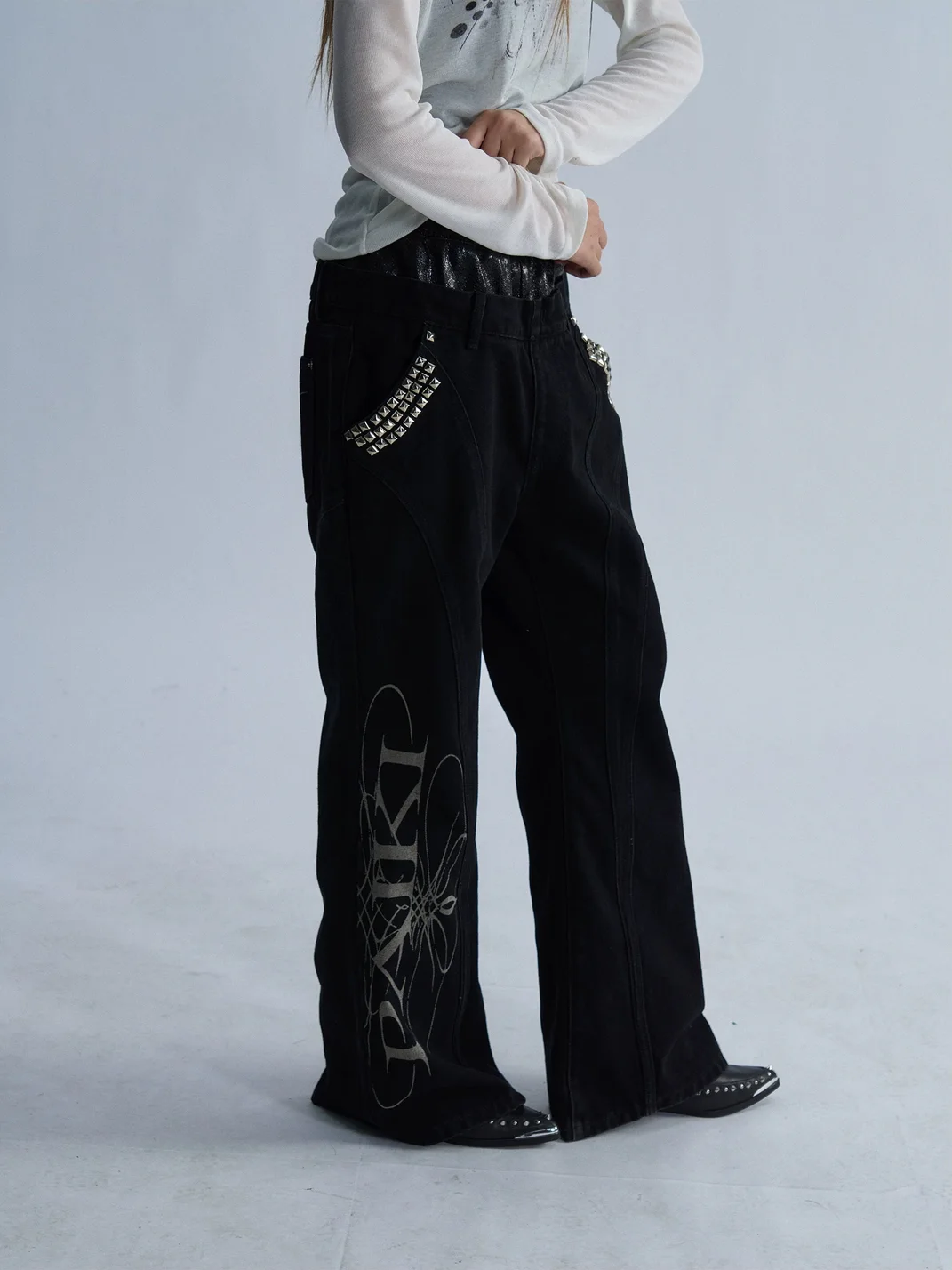 PAIKI | Totem Double-Waist Rivet Flared Jeans