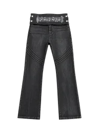 PAIKI | Embroidered Detachable Waist Slim Flare Jeans
