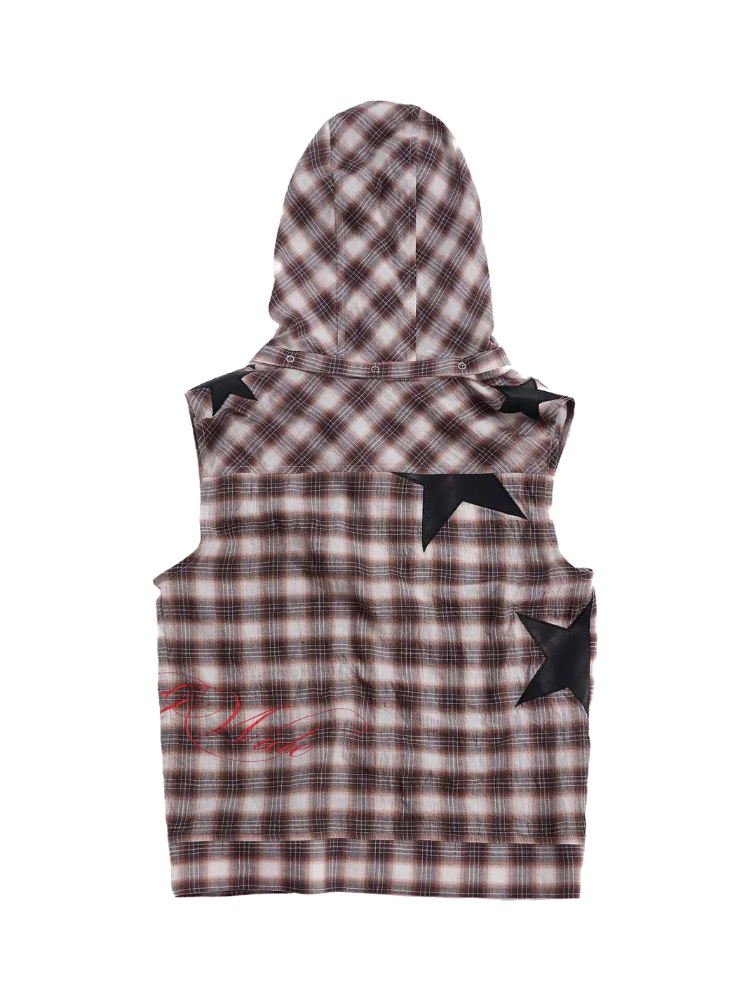 HAS2SONS | Detachable Star Patch Plaid Hooded Vest