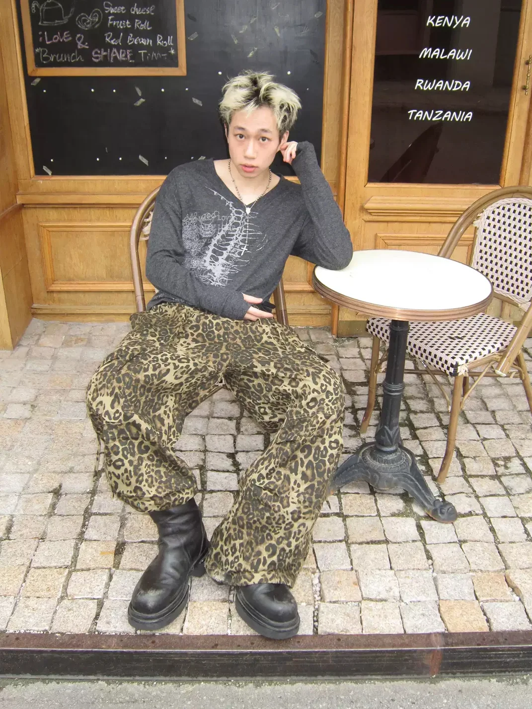SADSOUP | Cropped V-Neck Skeleton Print Long Sleeve T-Shirt