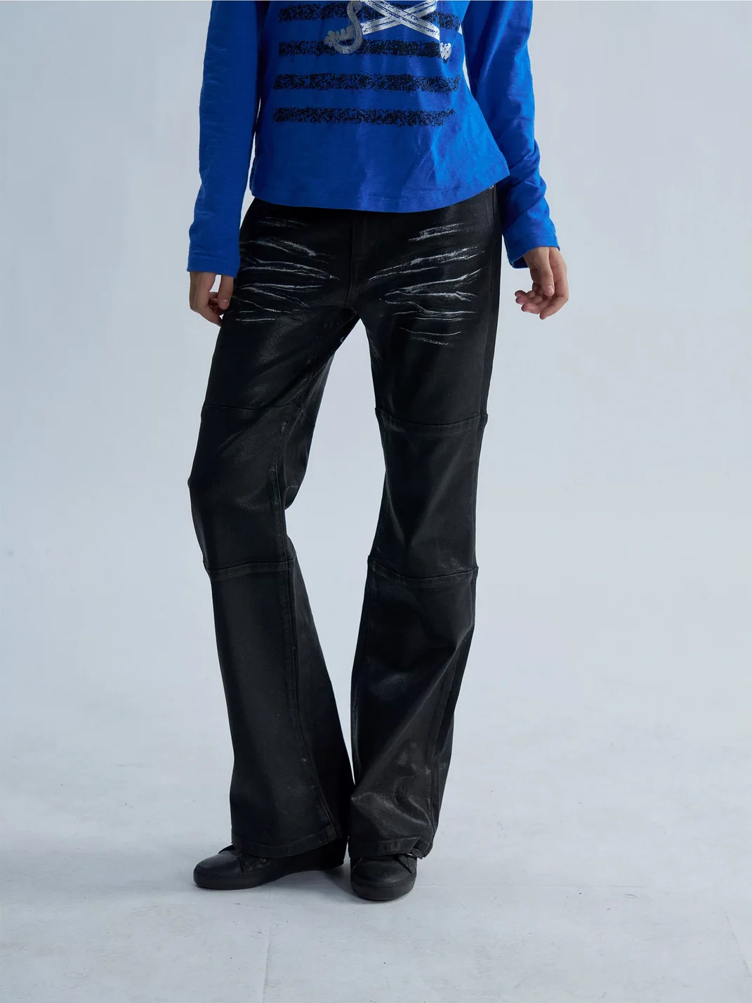 PAIKI | Waxed Slim-Fit Micro-Flare Jeans