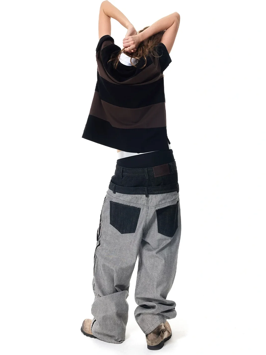 HAS2SONS | Double Waist Wide Leg Printed Selvedge Jeans