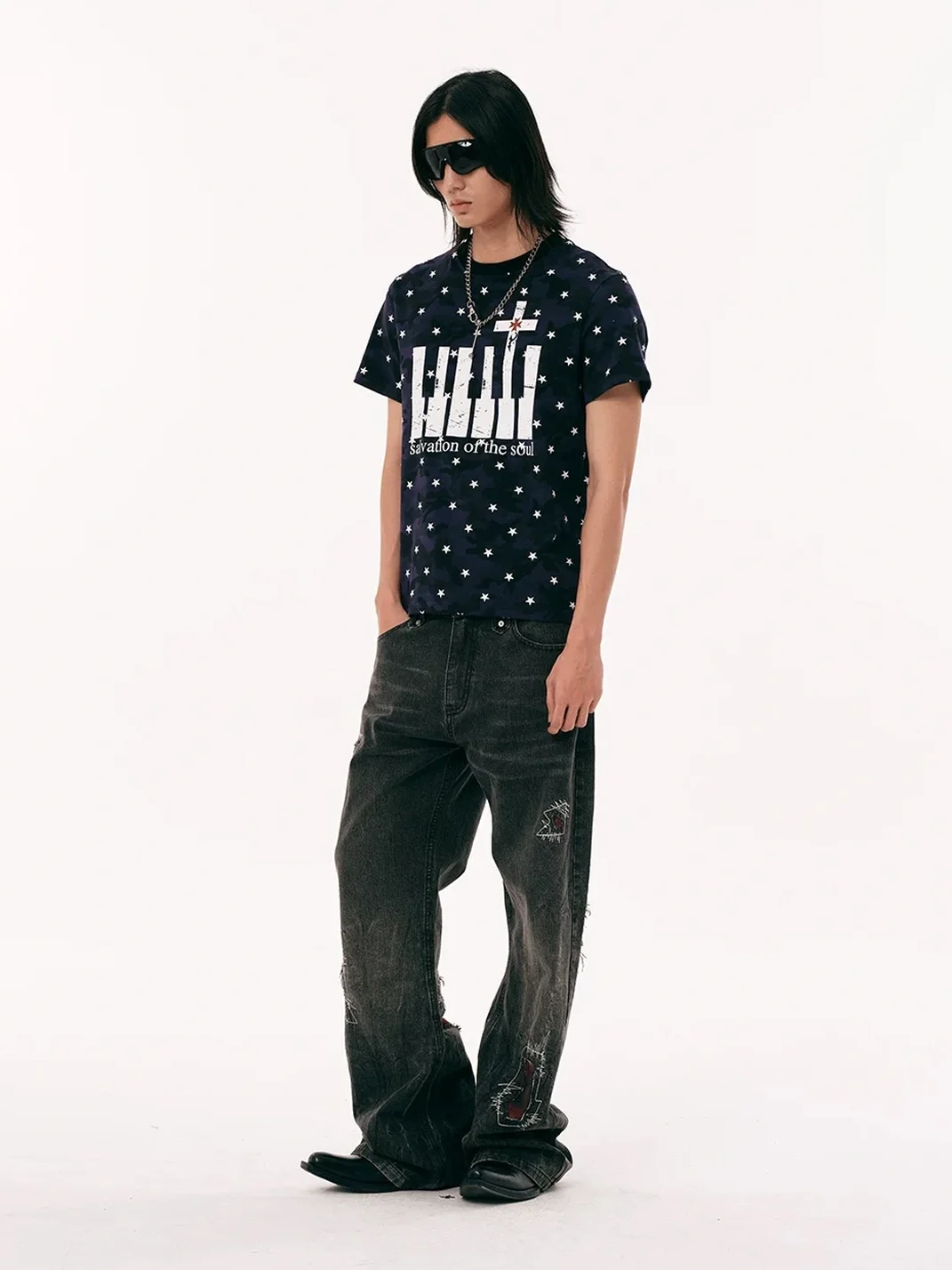 PasET | Slim Fit Star Camouflage Cross Print T-Shirt