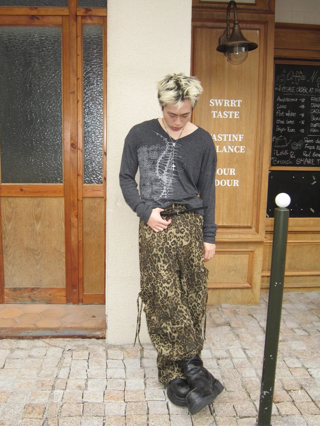SADSOUP | Cropped V-Neck Skeleton Print Long Sleeve T-Shirt