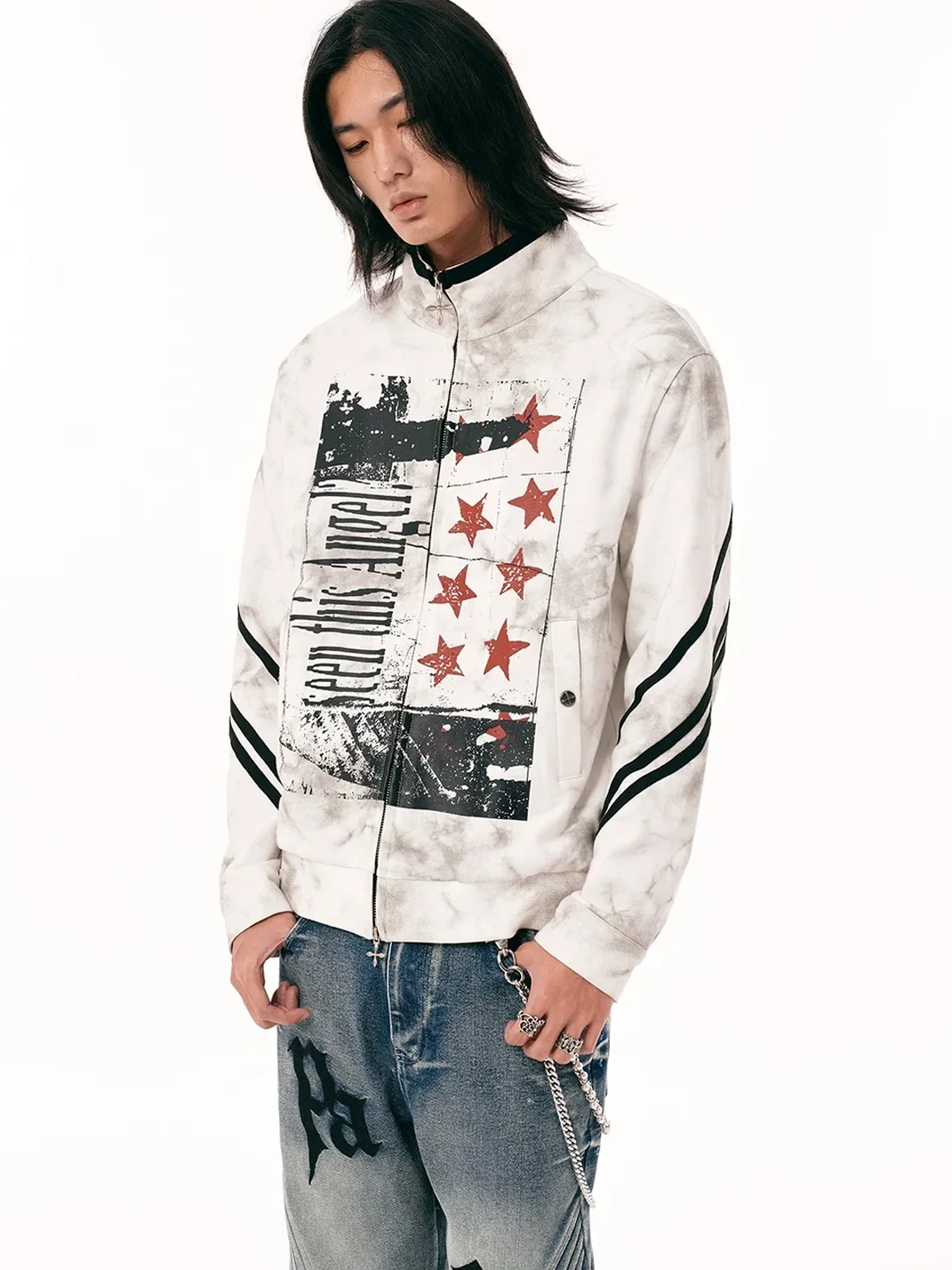 PasET | Distressed Stand Collar Cropped Sports Jacket