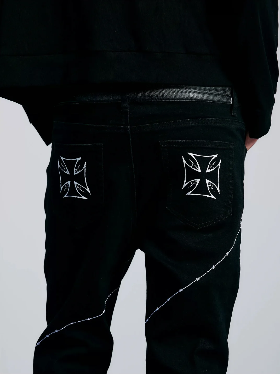 PAIKI | Double Waist Cross Stitch Flared Jeans