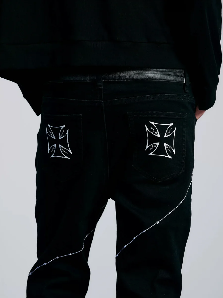 PAIKI | Double Waist Cross Stitch Flared Jeans - 4