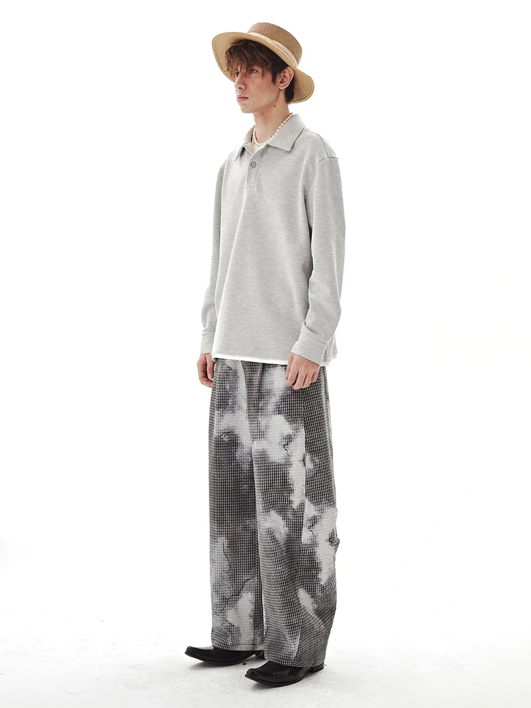 PasET | Plaid Curved Wide-Leg Casual Pants