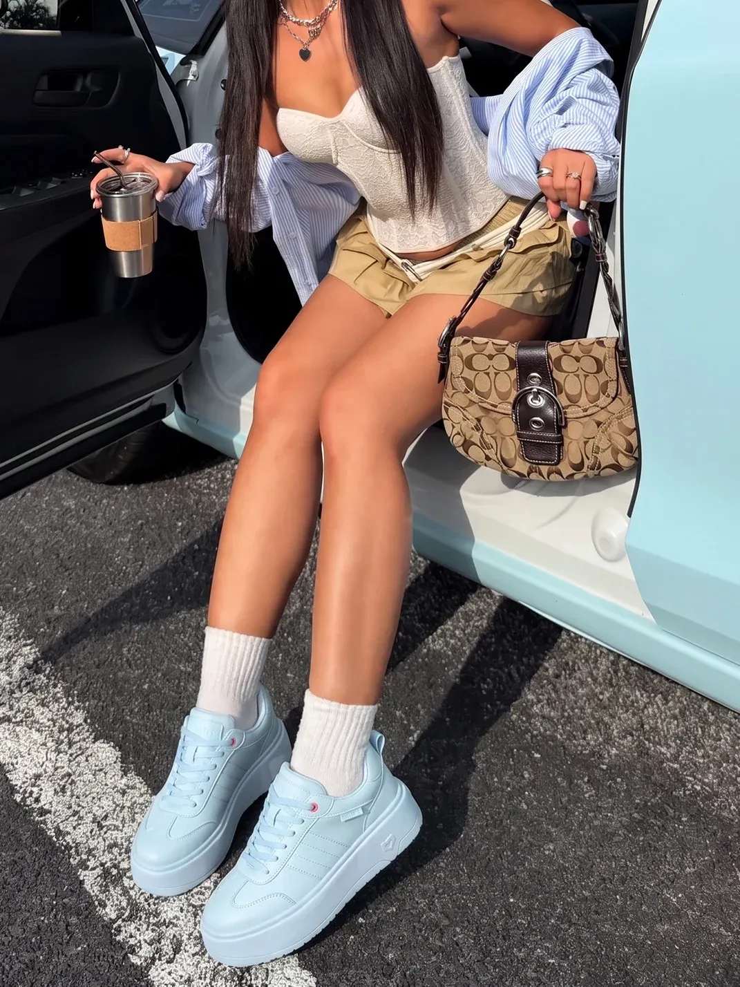 PINKAMOR | Women's Blue Platform Skate Sneakers