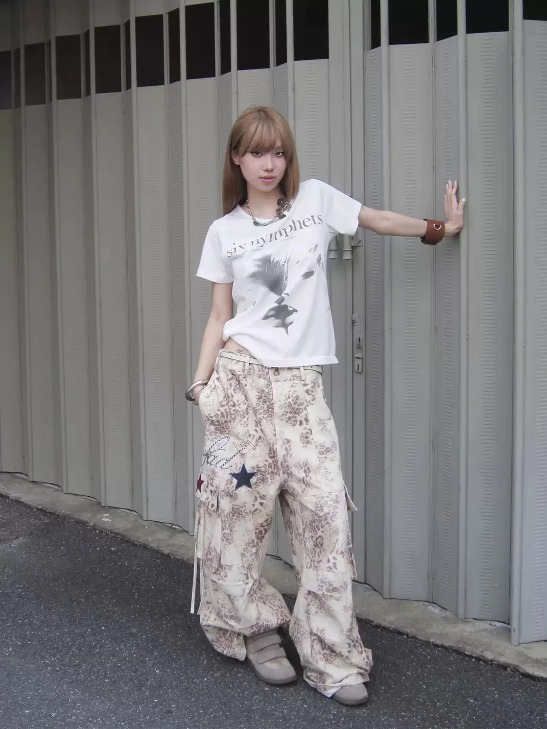 SADSOUP | Leopard Star Patch Wide Leg Cargo Pants