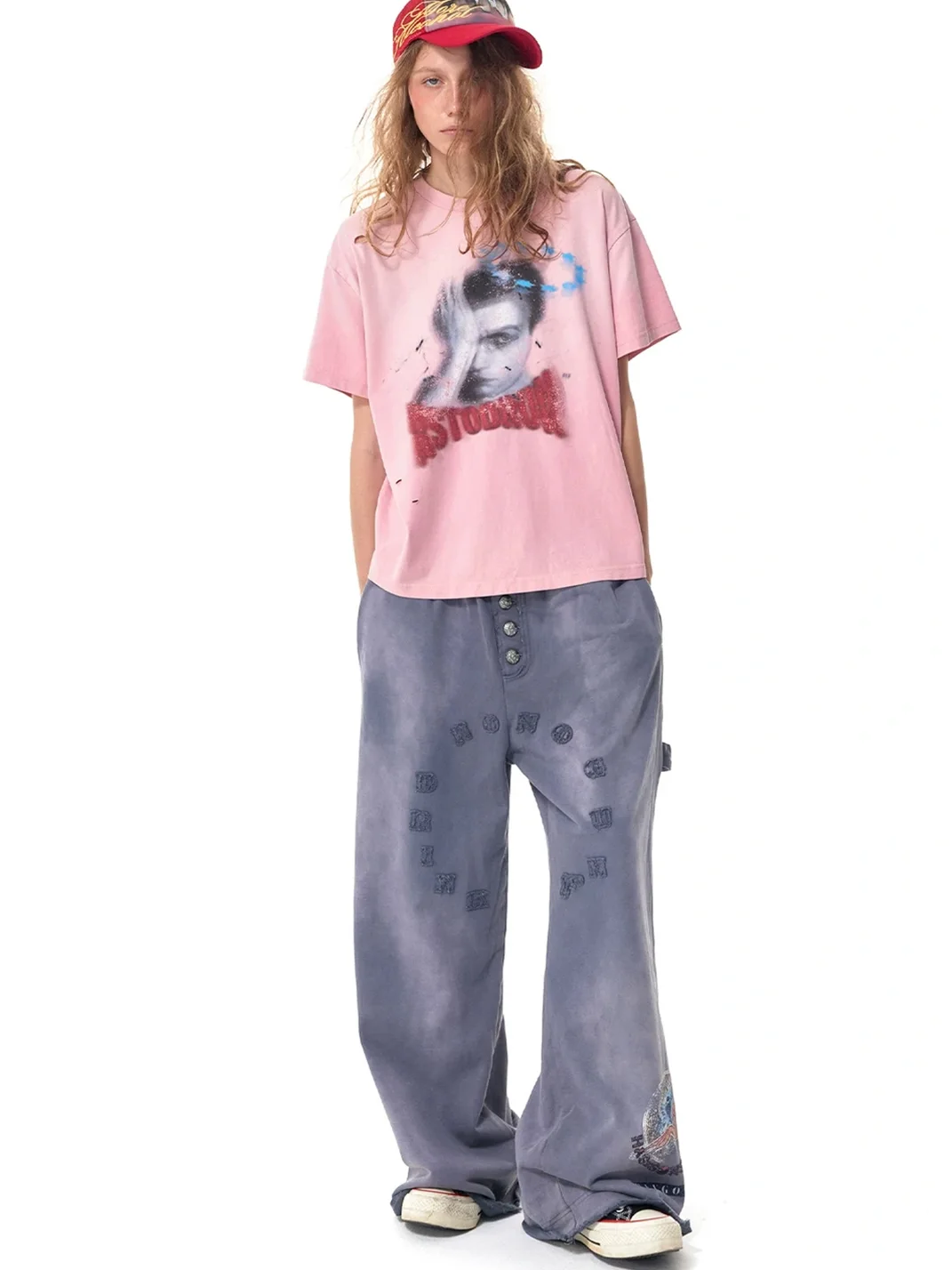 HAS2SONS | Washed Patch Embroidered Wide-Leg Sweatpants