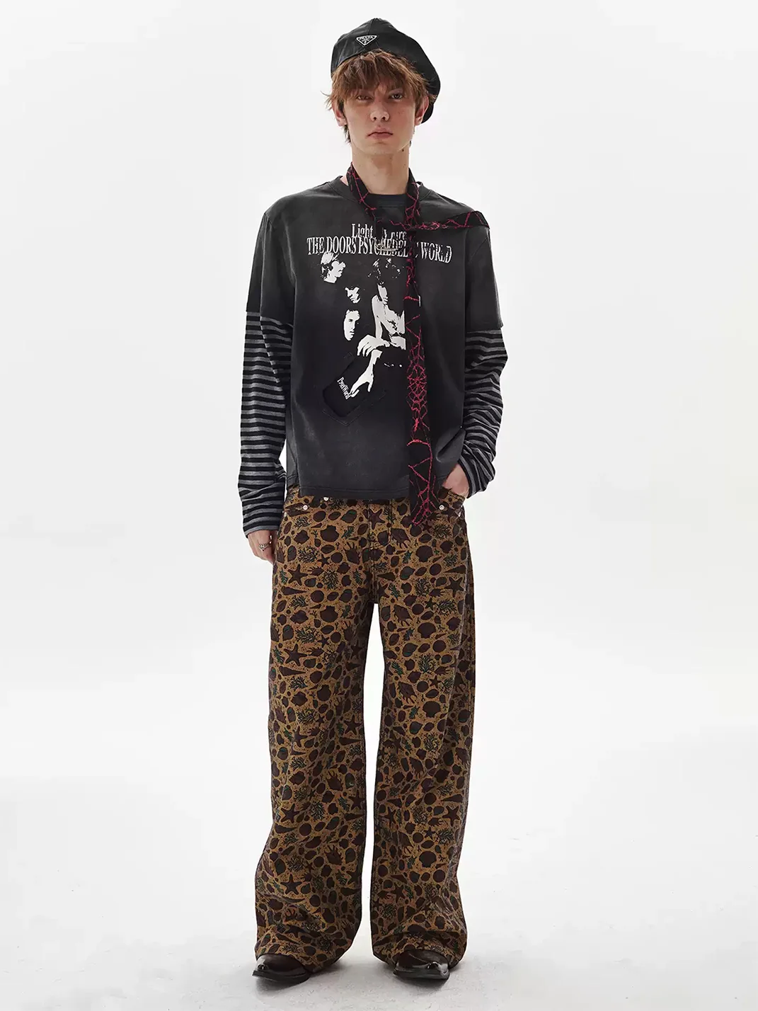 PasET | Distressed Striped Layered Long Sleeve T-Shirt
