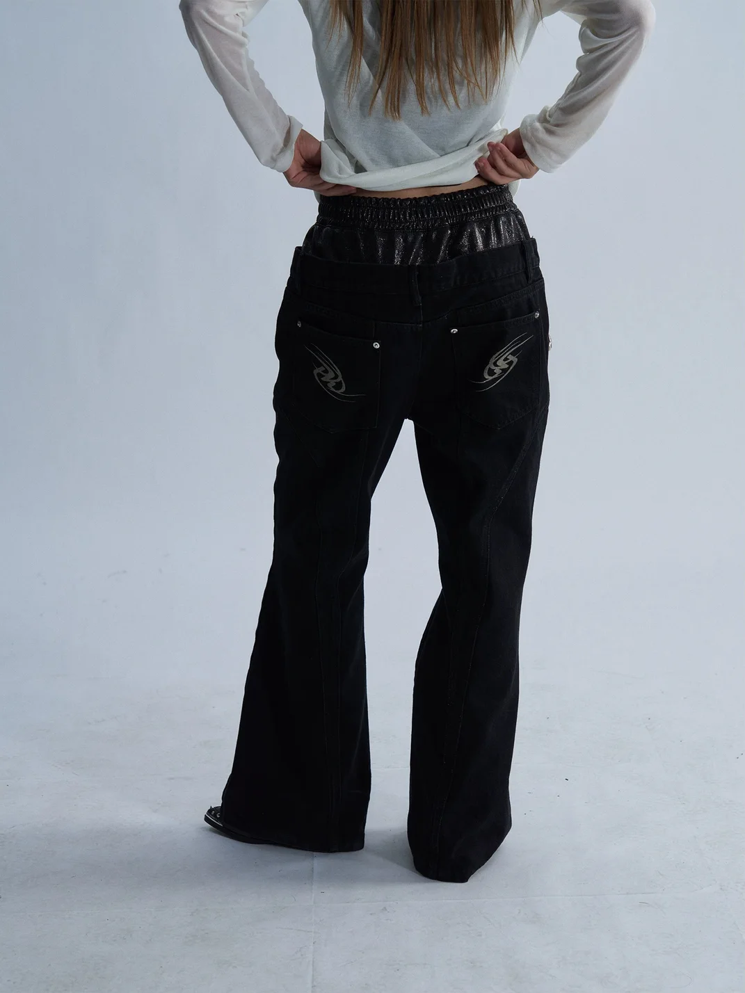 PAIKI | Totem Double-Waist Rivet Flared Jeans