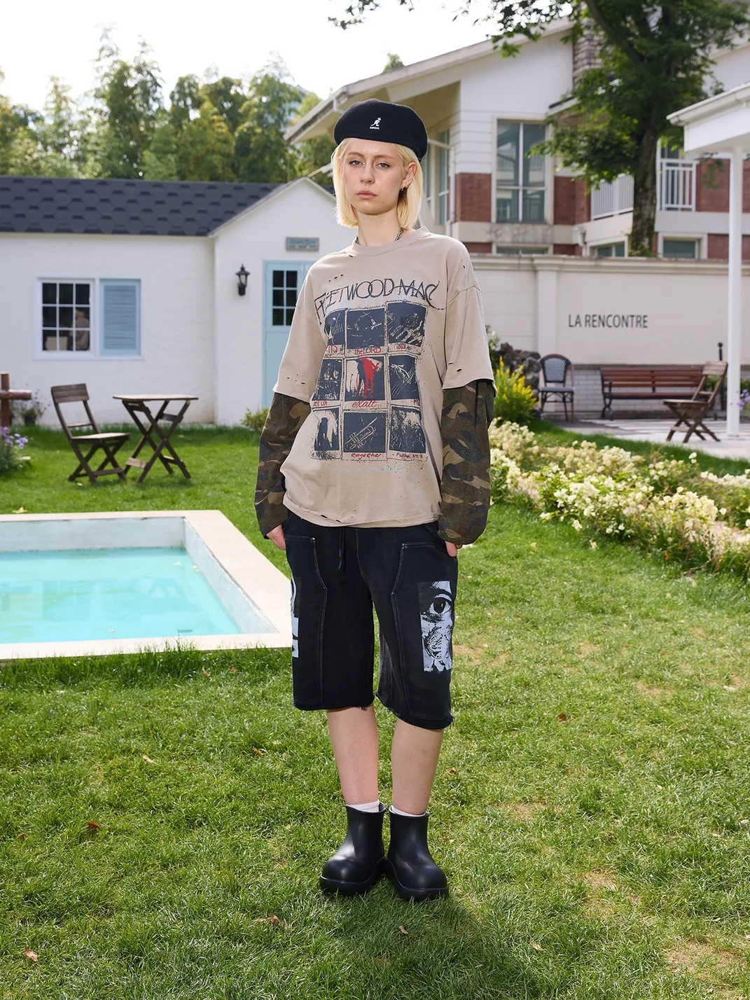 ERROR CODE robot | Studded Washed Graphic Loose Shorts