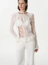 Popoop | Lace Mesh Ruched Hook Top