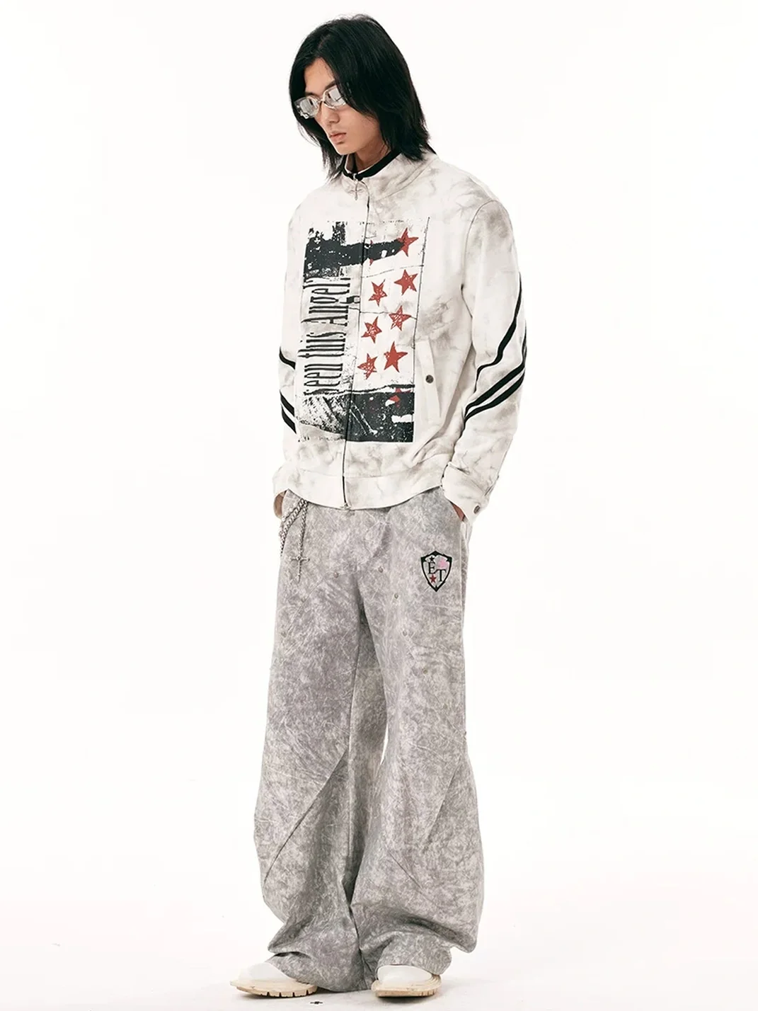 PasET | Distressed Stand Collar Cropped Sports Jacket