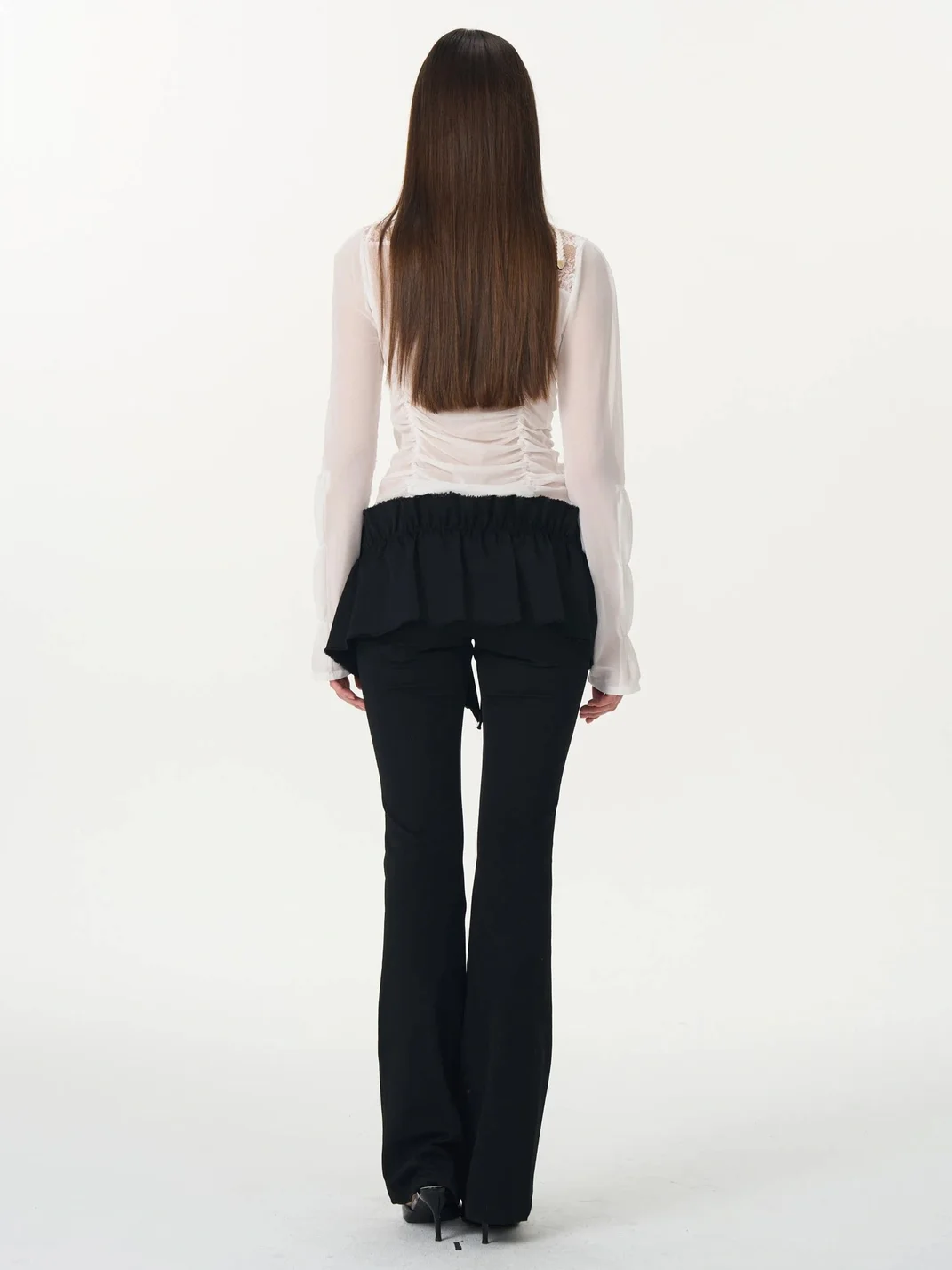 Popoop | Lace Mesh Ruched Hook Top