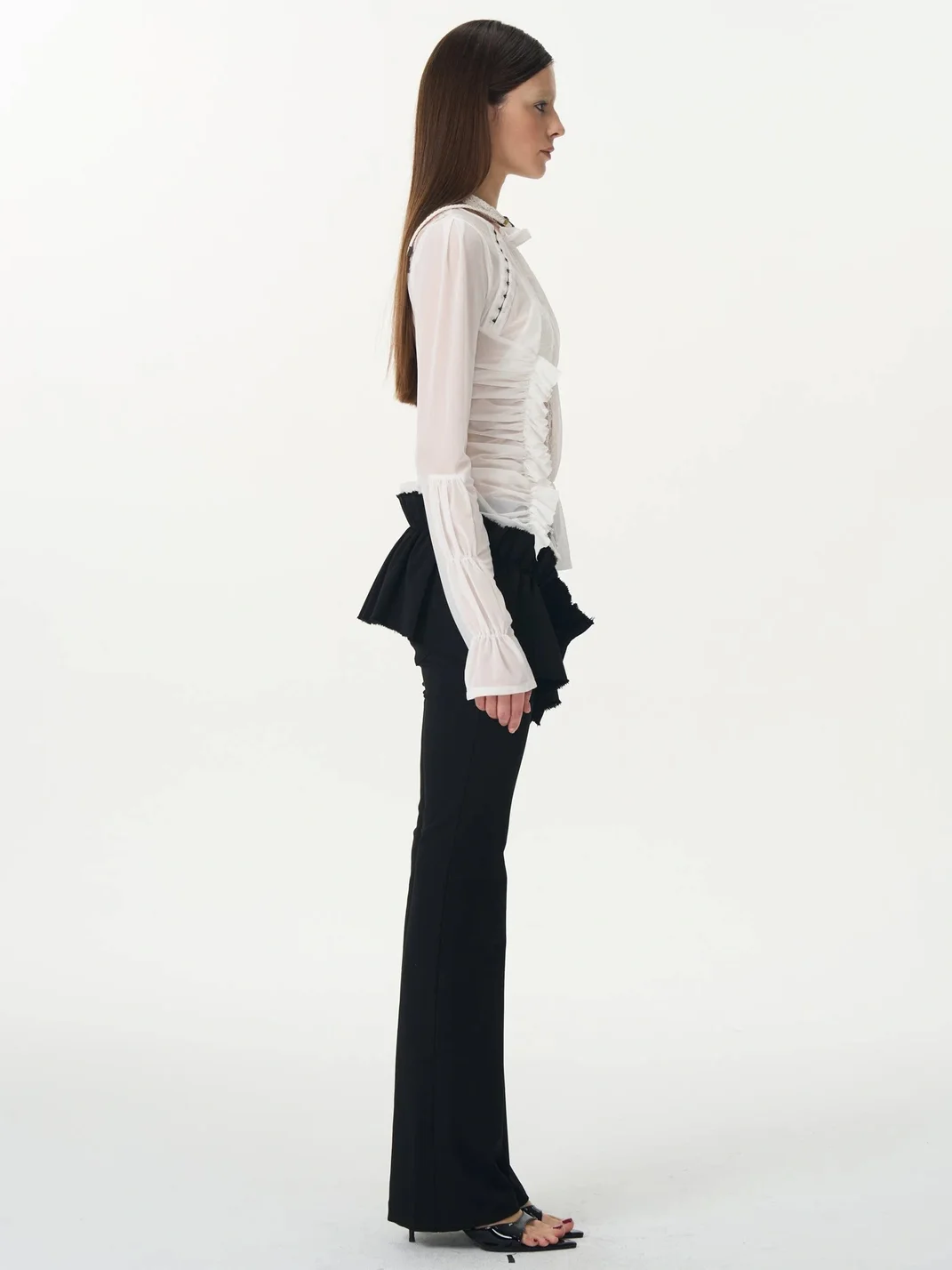 Popoop | Lace Mesh Ruched Hook Top