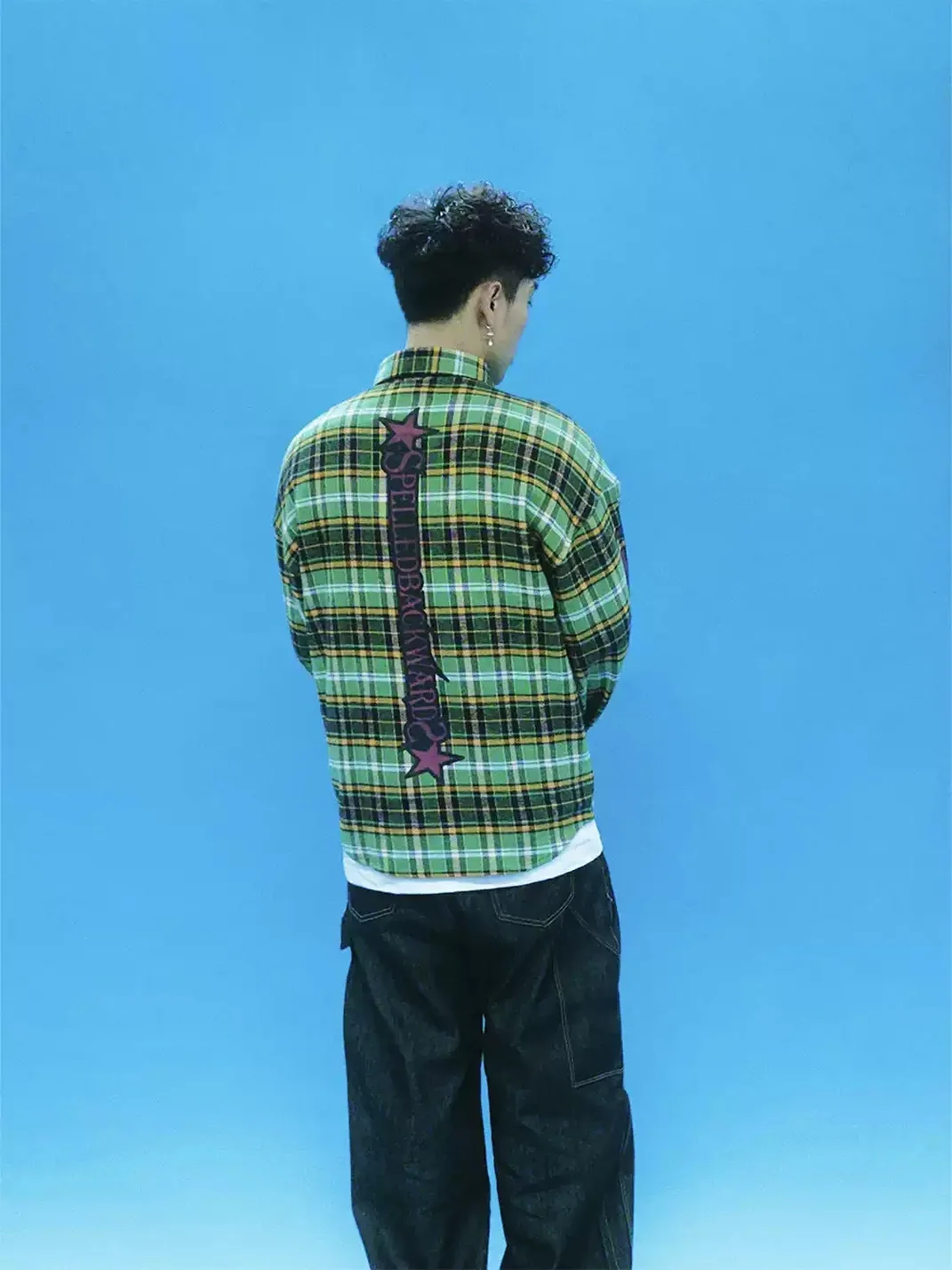 EVETS | Contrast Print Plaid Long Sleeve Shirt
