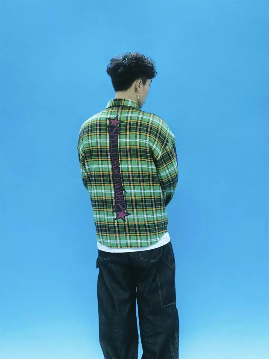 EVETS | Contrast Print Plaid Long Sleeve Shirt - 4
