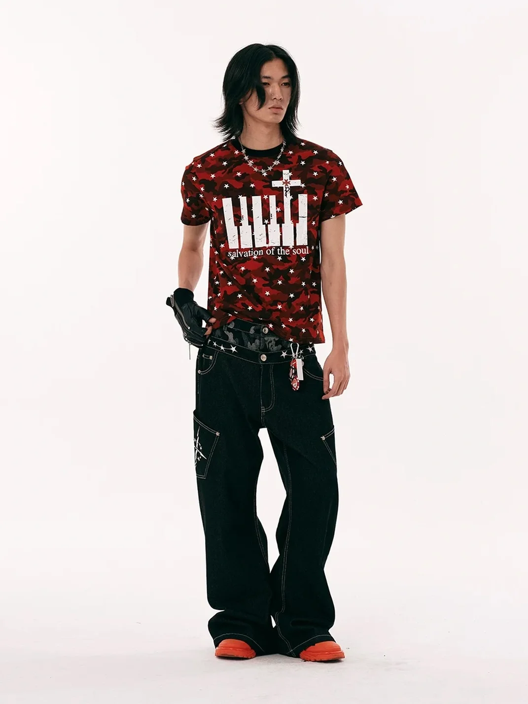 PasET | Slim Fit Star Camouflage Cross Print T-Shirt