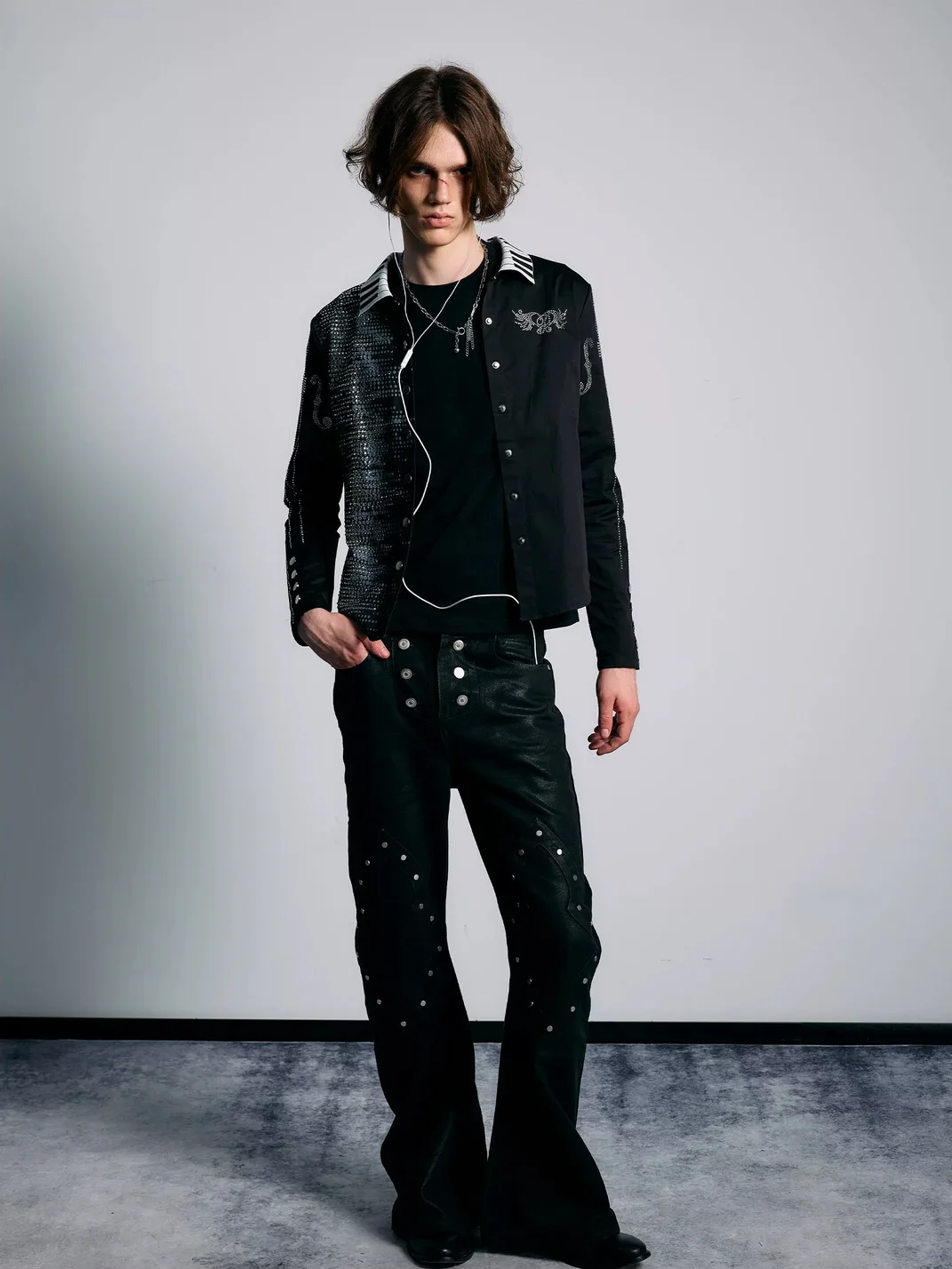 PAIKI | Slim Rhinestone Piano Key Long Sleeve Shirt