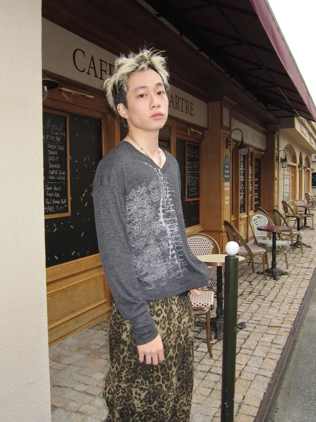 SADSOUP | Cropped V-Neck Skeleton Print Long Sleeve T-Shirt