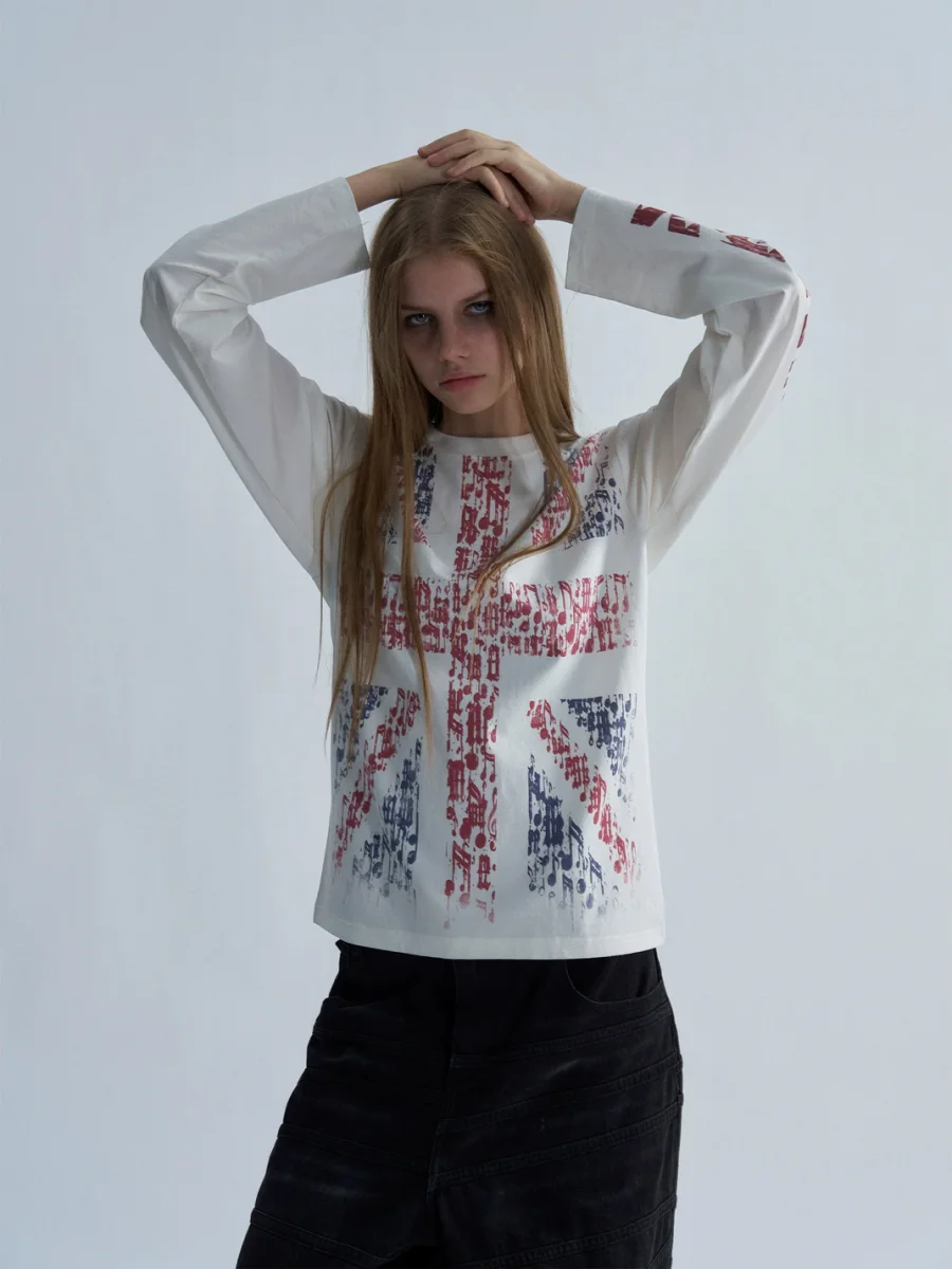 PAIKI | Musical Note Union Jack Long Sleeve T-Shirt - 2