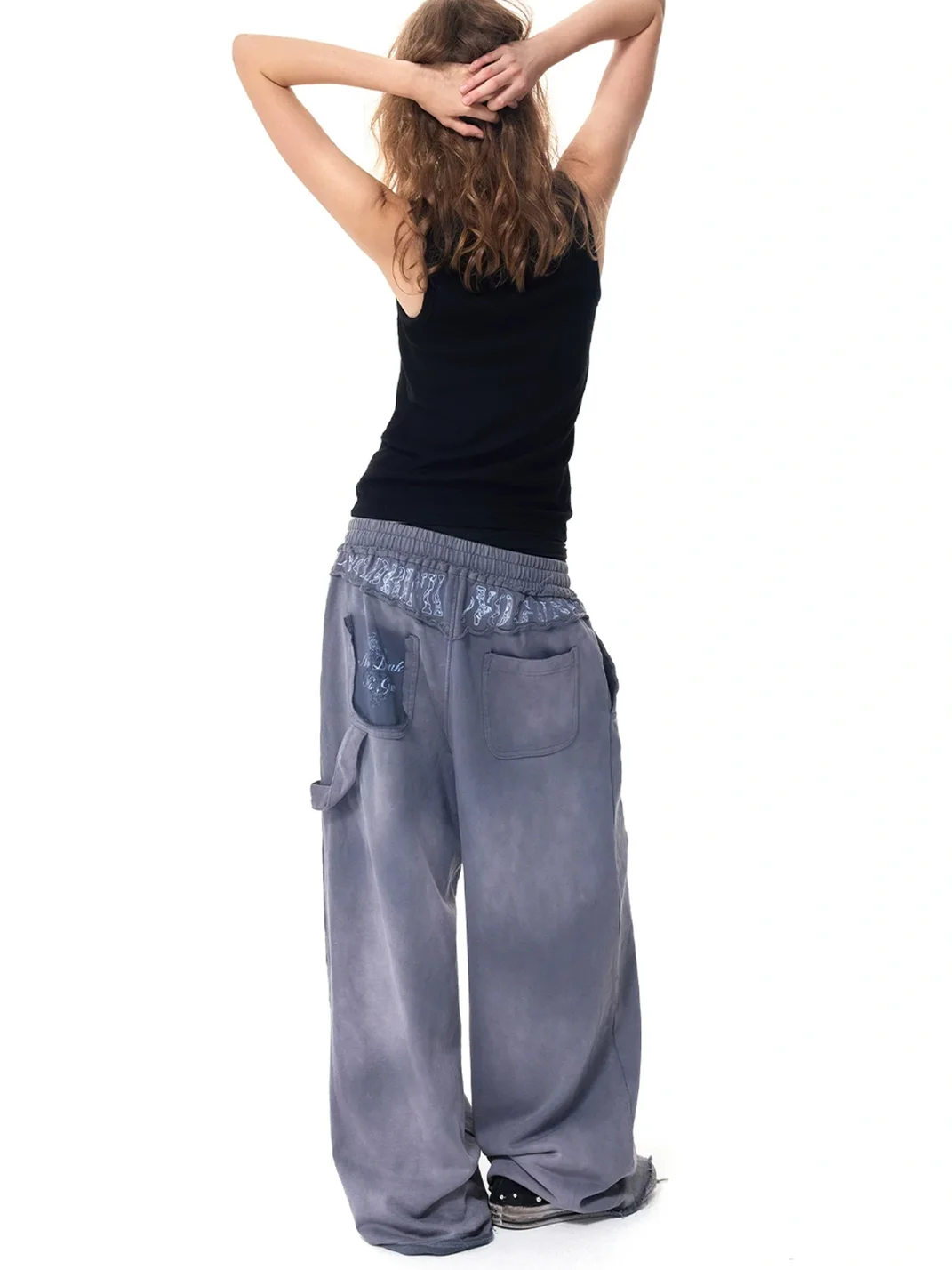 HAS2SONS | Washed Patch Embroidered Wide-Leg Sweatpants