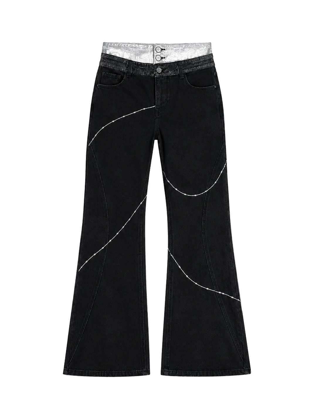 PAIKI | Double Waist Cross Stitch Flared Jeans