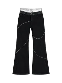 PAIKI | Double Waist Cross Stitch Flared Jeans