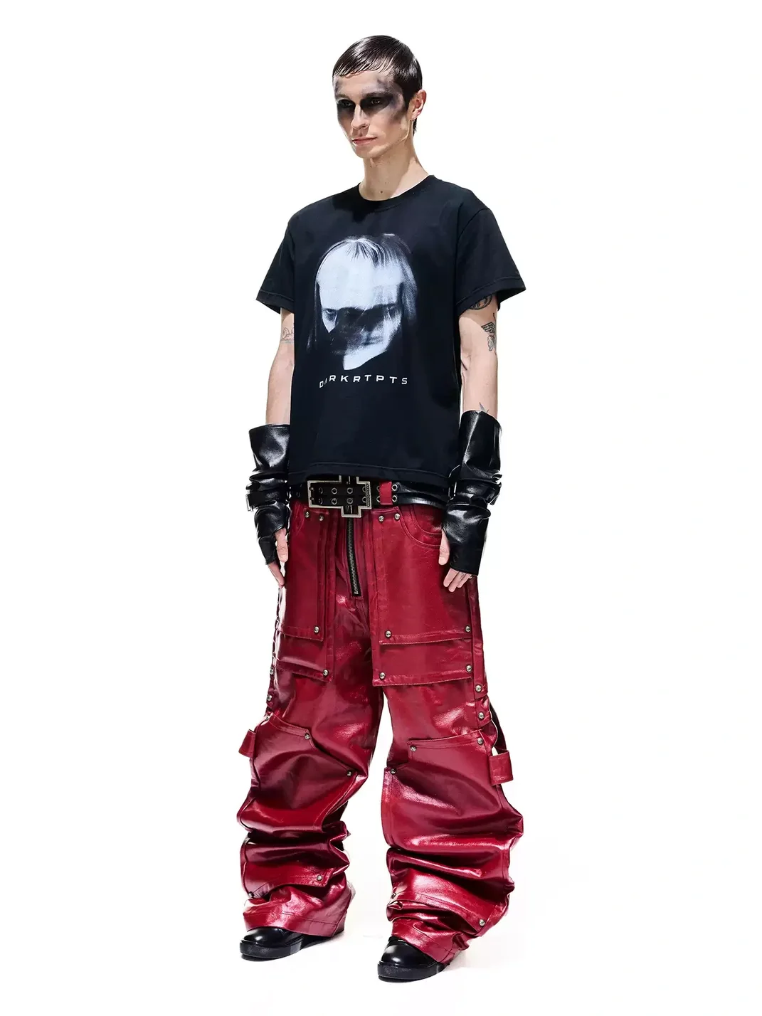 DARKRTPTS | Liquid Metal Coated Studded Wide-Leg Cargo Pants