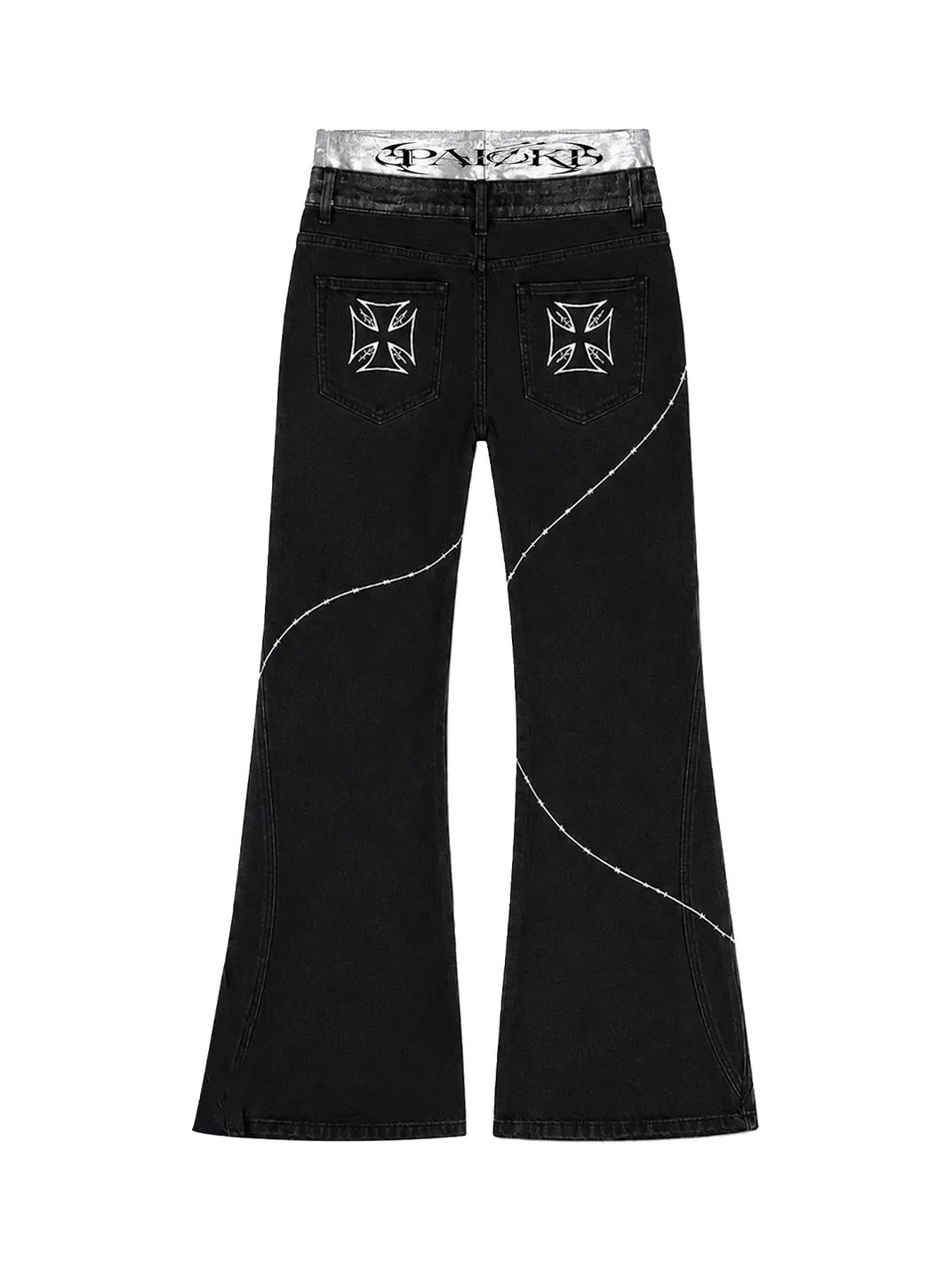 PAIKI | Double Waist Cross Stitch Flared Jeans