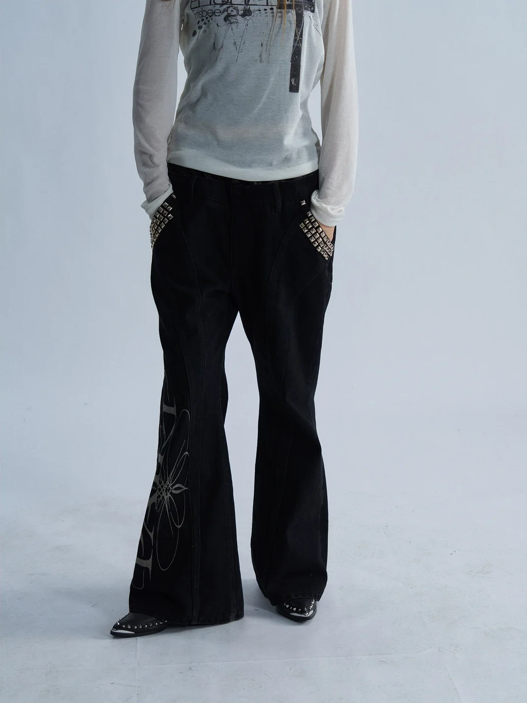 PAIKI | Totem Double-Waist Rivet Flared Jeans