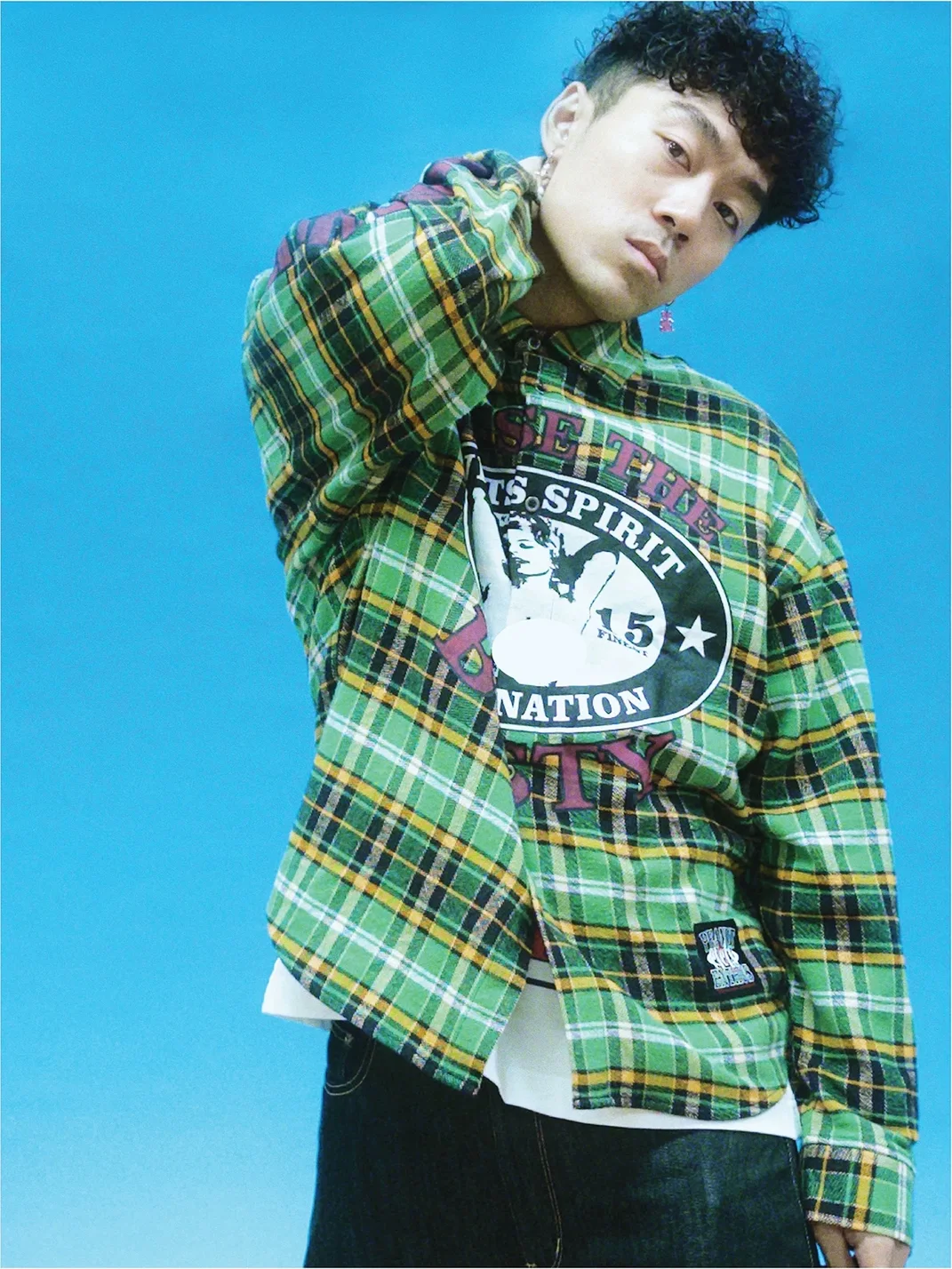 EVETS | Contrast Print Plaid Long Sleeve Shirt