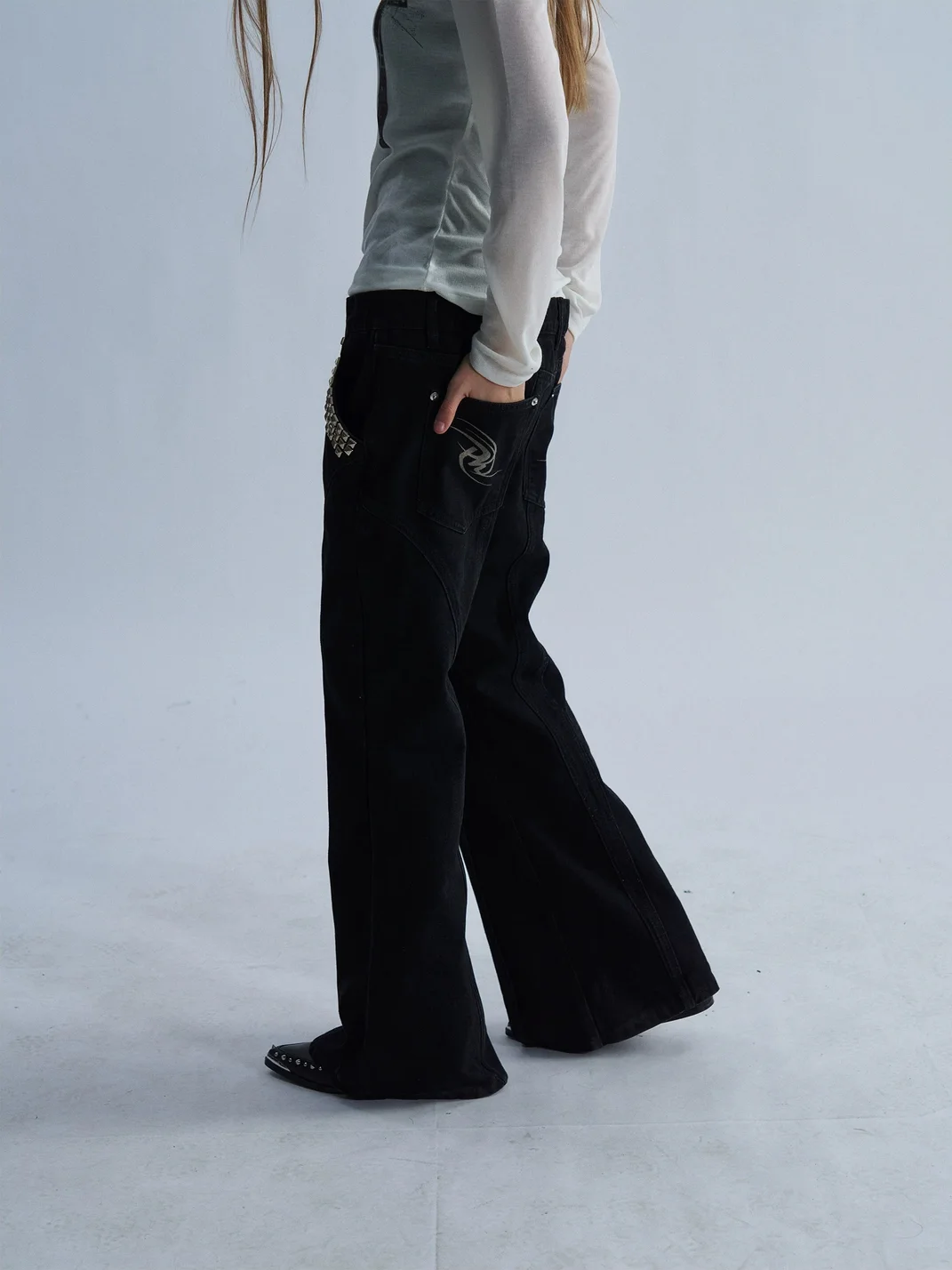 PAIKI | Totem Double-Waist Rivet Flared Jeans