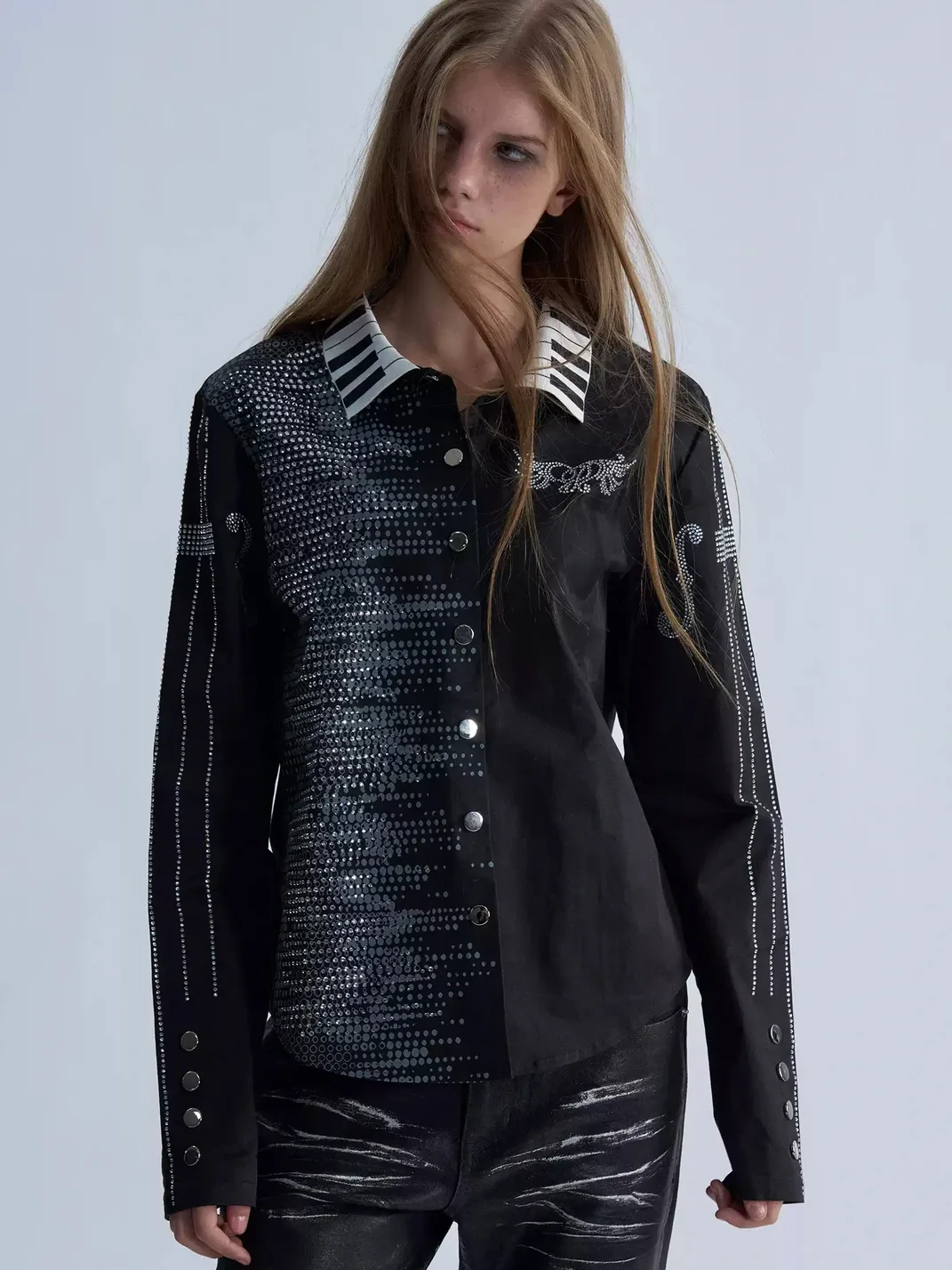 PAIKI | Slim Rhinestone Piano Key Long Sleeve Shirt