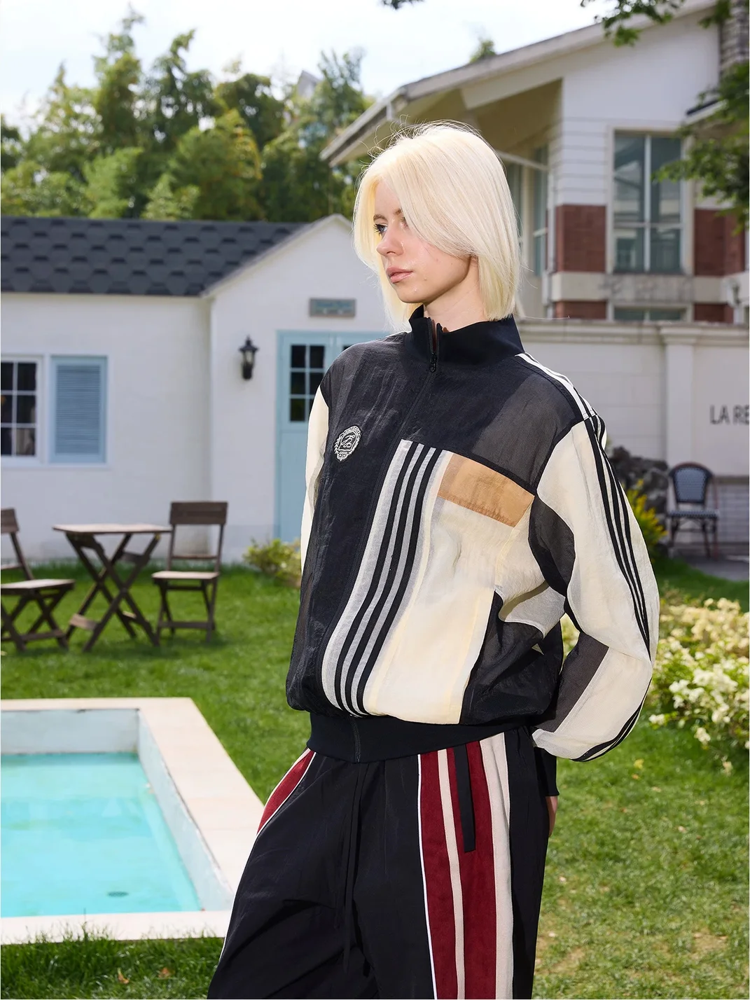 ERROR CODE robot | Colorblock Sheer Mesh Long Sleeve Sports Jacket