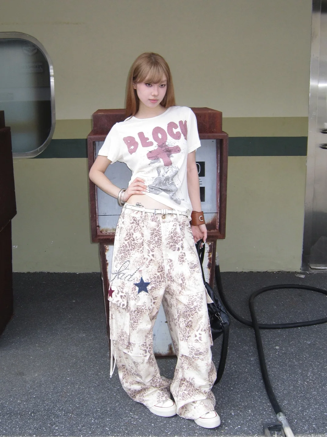 SADSOUP | Leopard Star Patch Wide Leg Cargo Pants