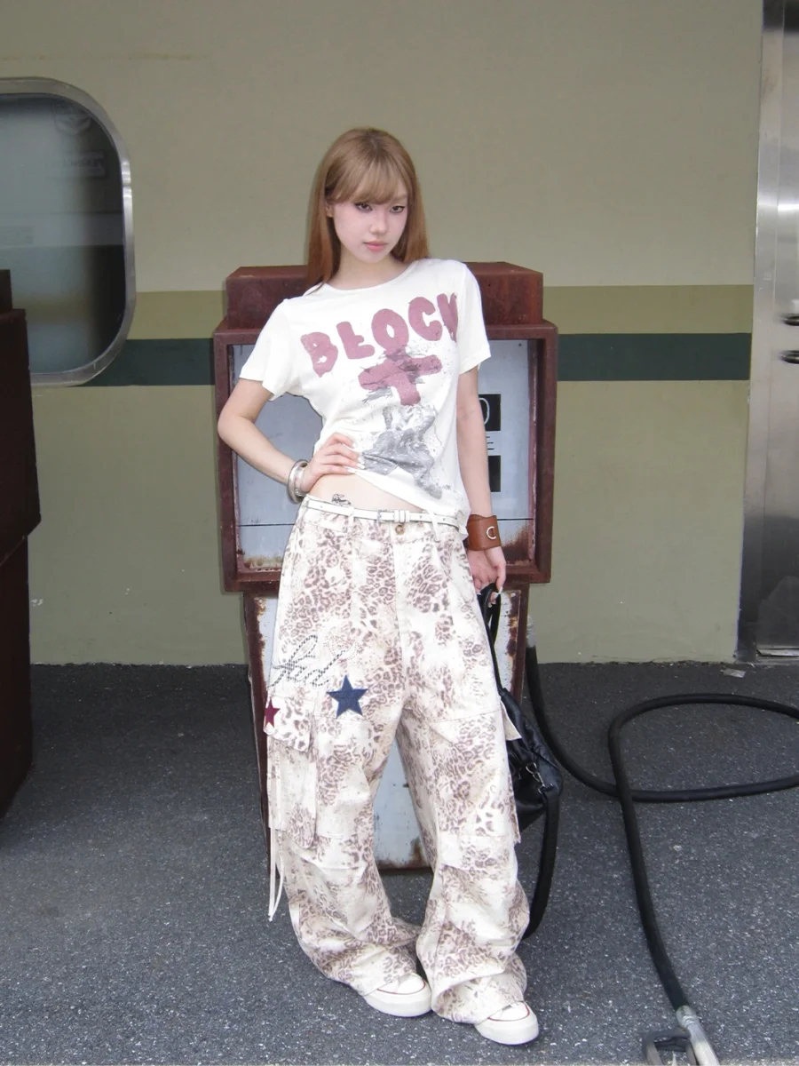 SADSOUP | Leopard Star Patch Wide Leg Cargo Pants - 3