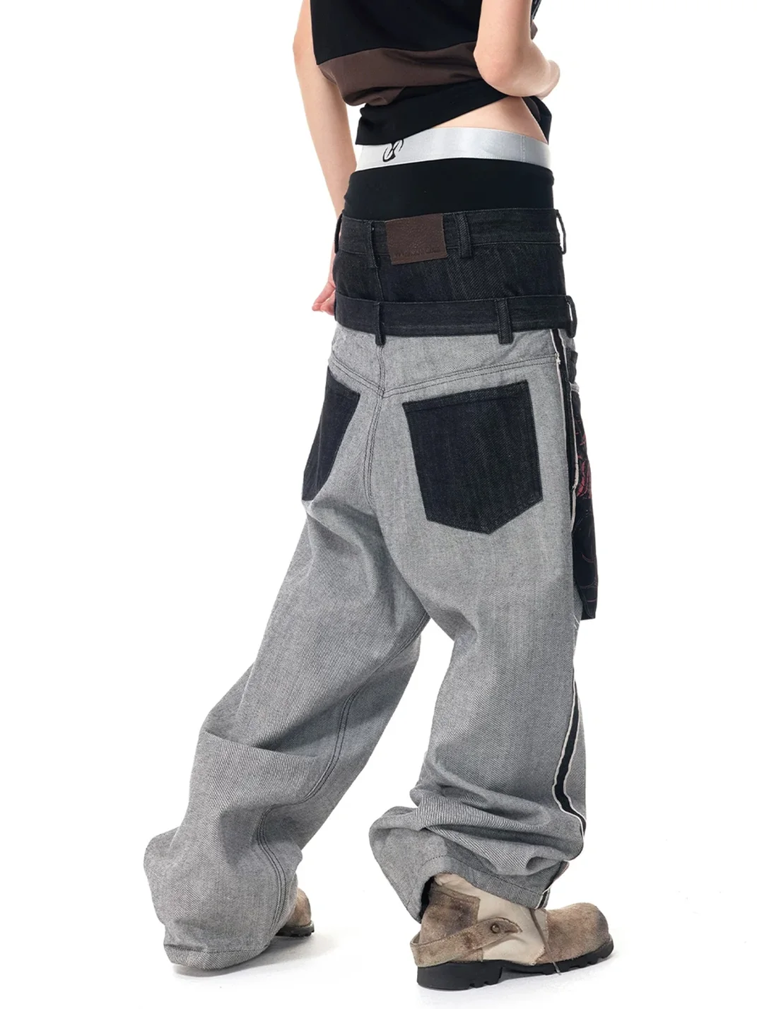 HAS2SONS | Double Waist Wide Leg Printed Selvedge Jeans