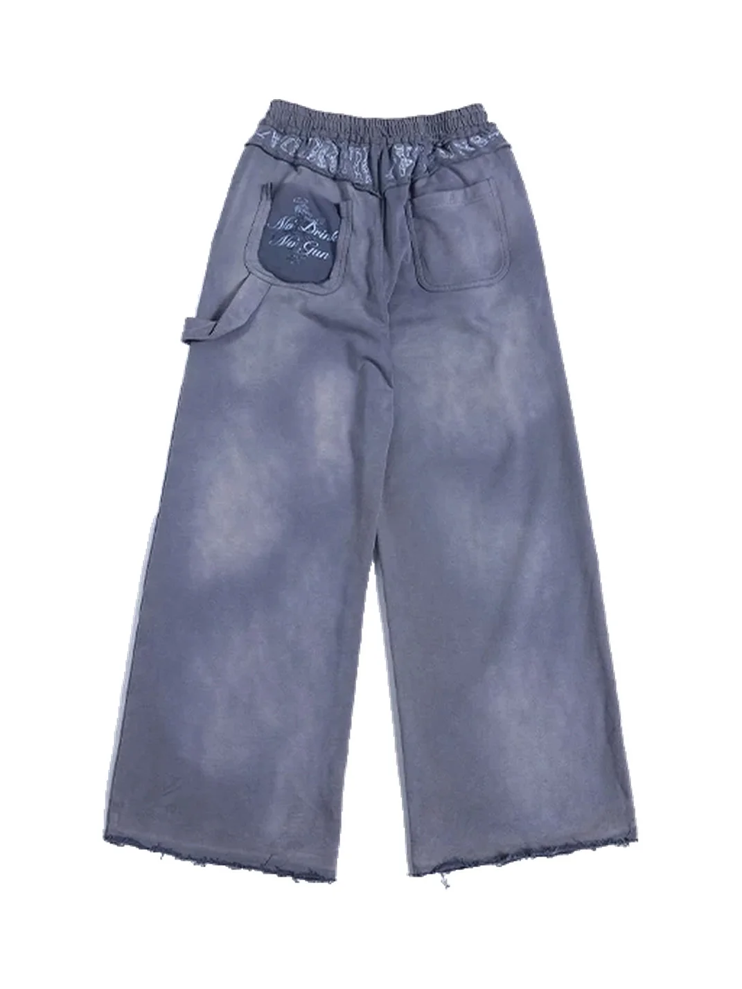 HAS2SONS | Washed Patch Embroidered Wide-Leg Sweatpants