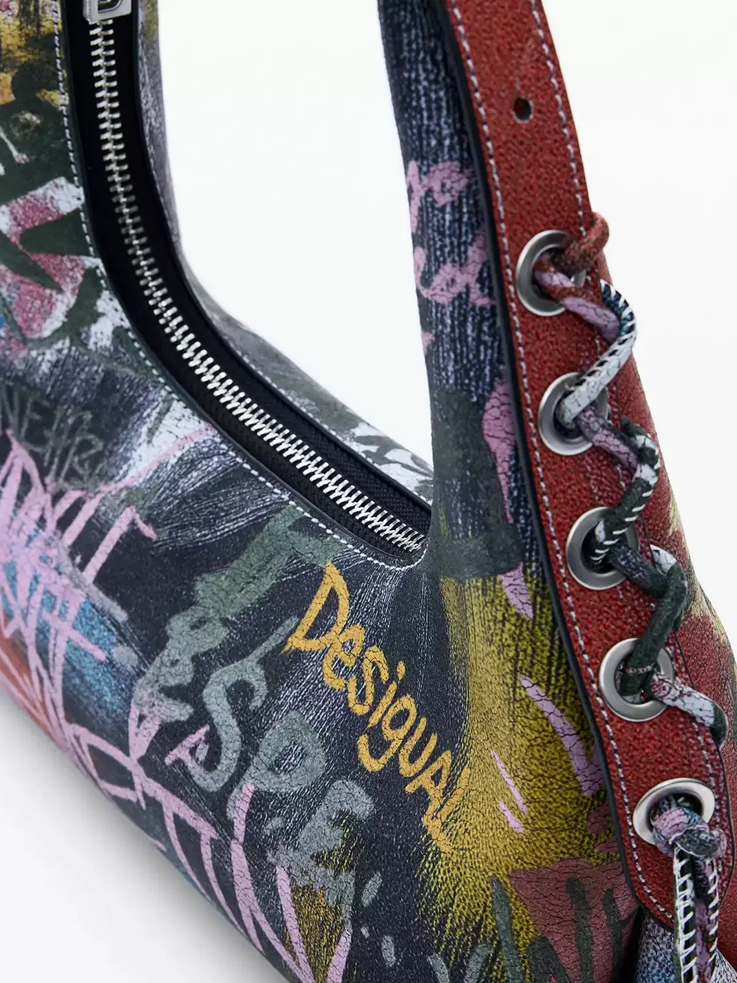 Desigual | Graffiti Print Faux Leather Hobo Shoulder Bag