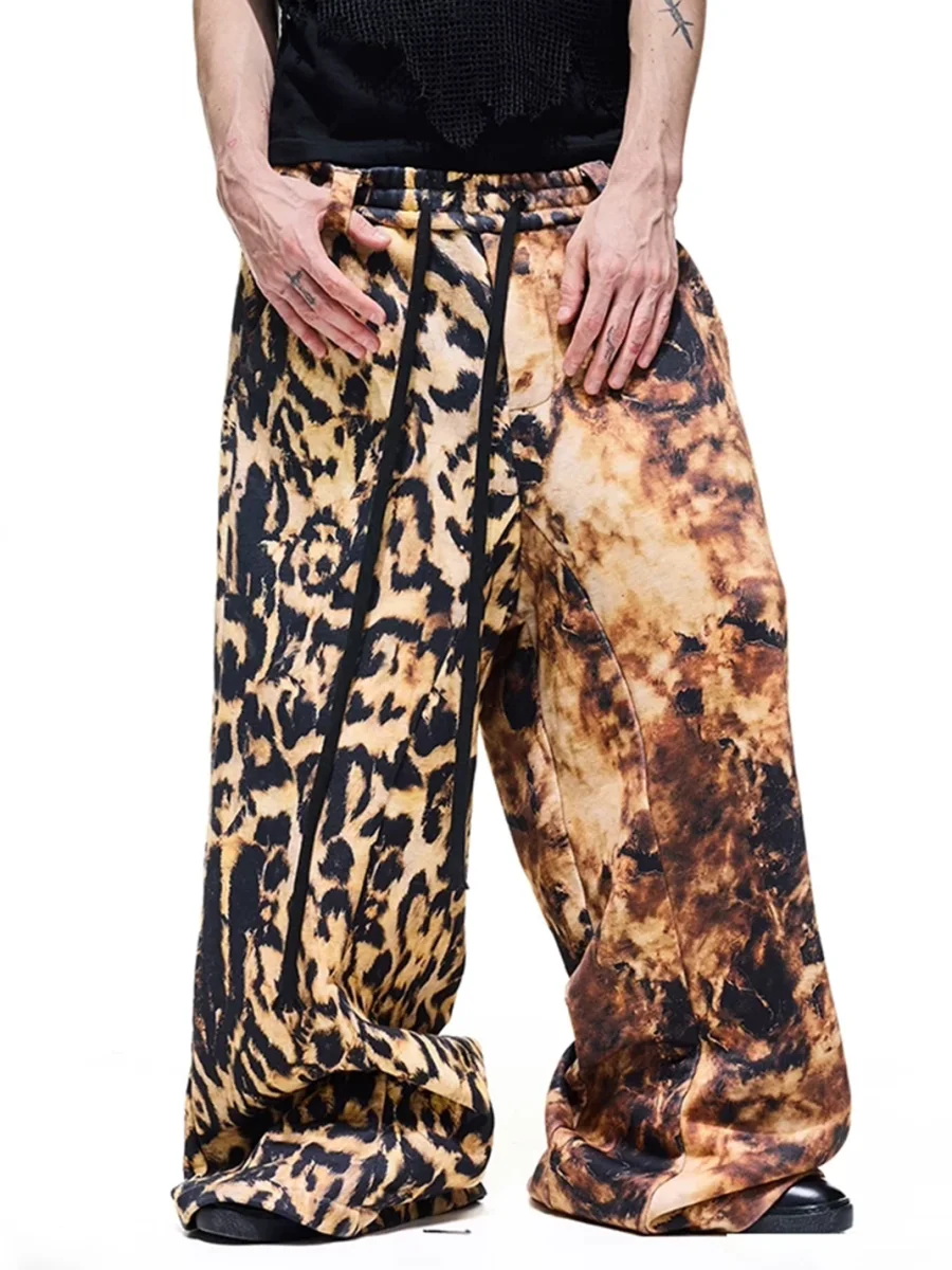 DARKRTPTS | Distressed Leopard Print Drawstring Wide Leg Sweatpants - 3