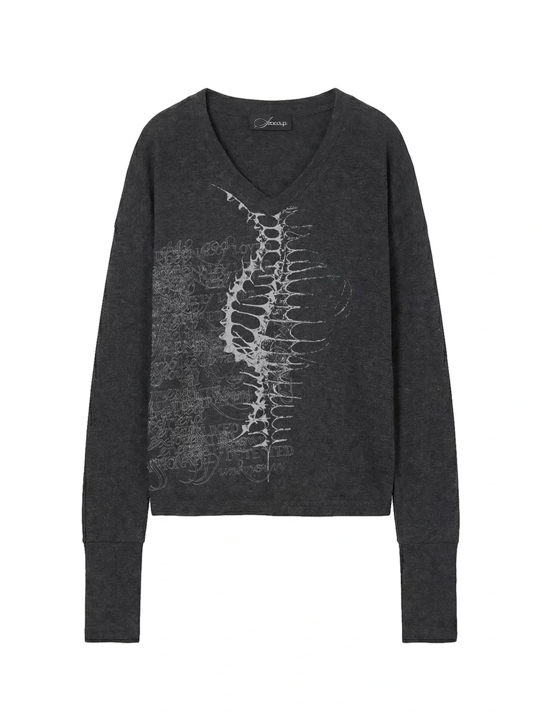 SADSOUP | Cropped V-Neck Skeleton Print Long Sleeve T-Shirt